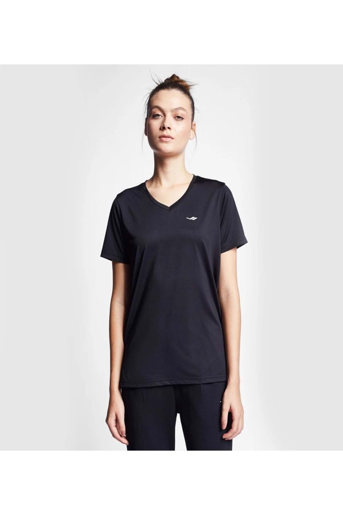 Lescon 24S-2208-24B Kadın V Yaka Kısa Kollu T-shirt - Siyah