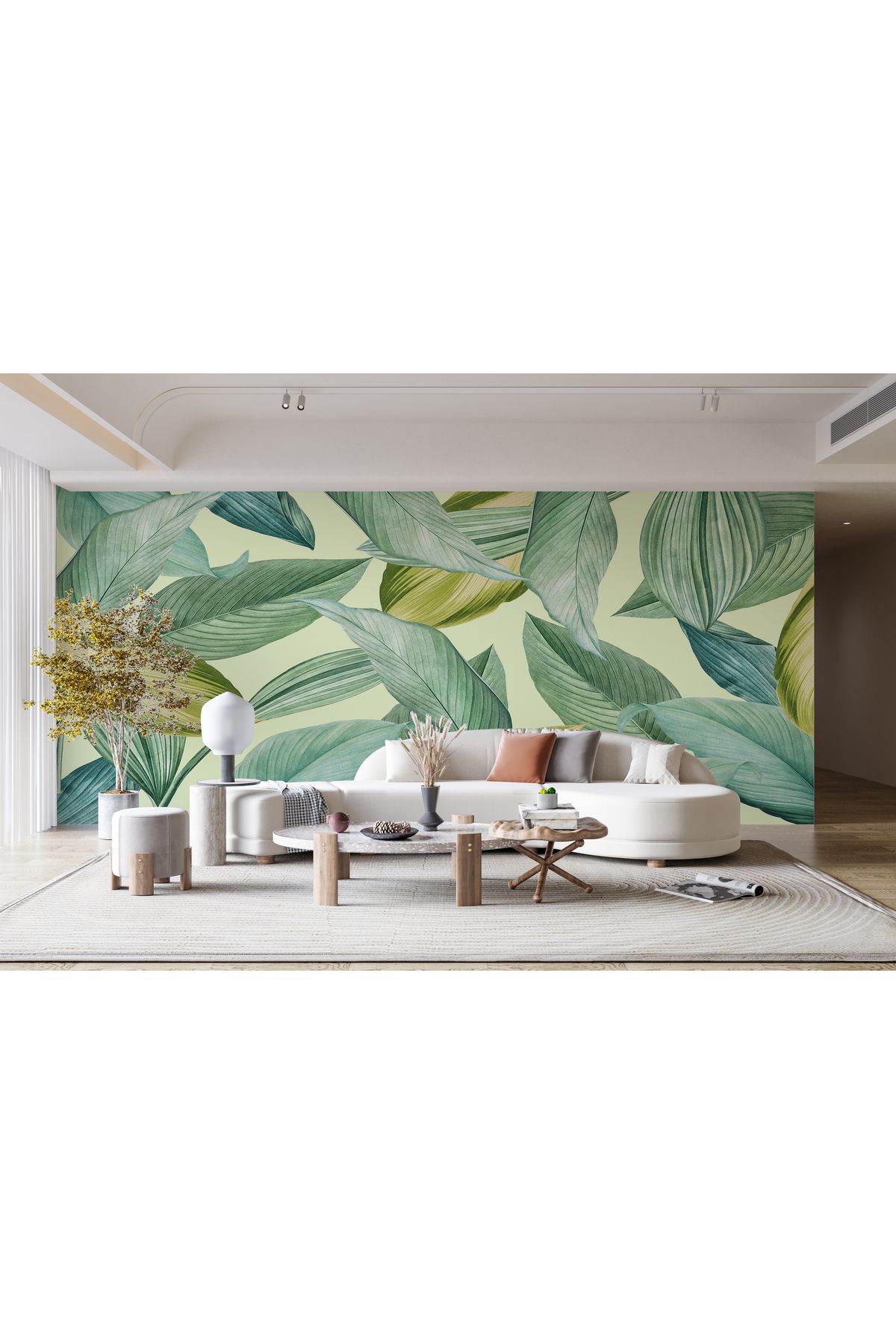 StuArt Design Yeşil Tropikal Yapraklar Temalı Oturma Odası Duvar Kağıdı