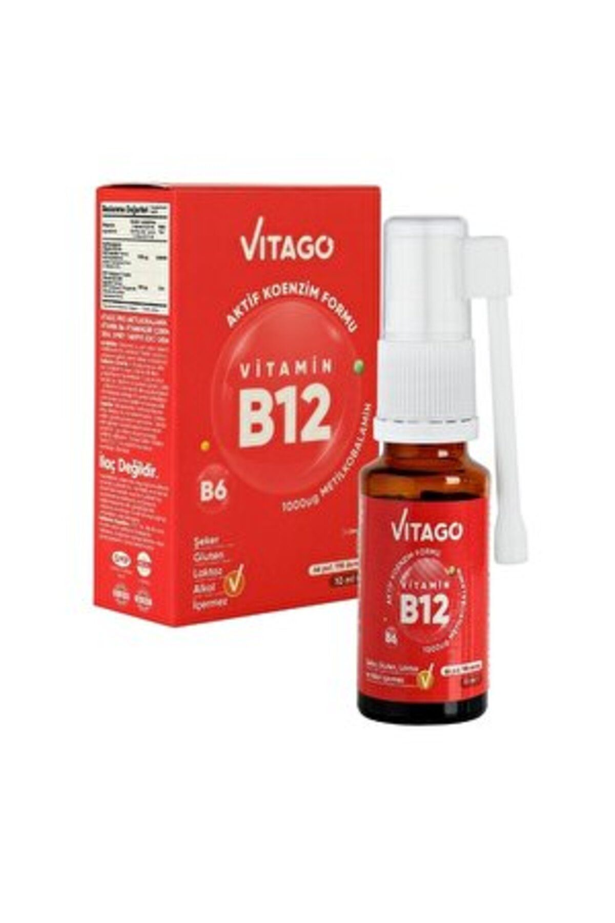 Vitago B12 Vitamini, Metilkobalamin İçeren Sprey 10 ml ( 2 ADET )
