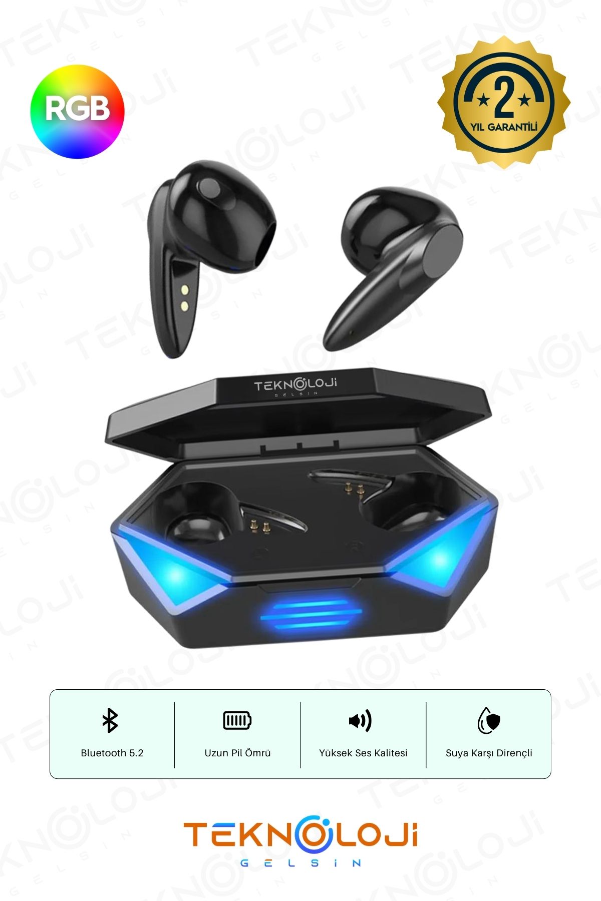 Teknoloji Gelsin Oyuncu Kulaklığı Kablosuz Kulakiçi Rgb Işıklı Çift Mikrofonlu 3 Modlu Bluetooth 5.2 Tg-g20 G20