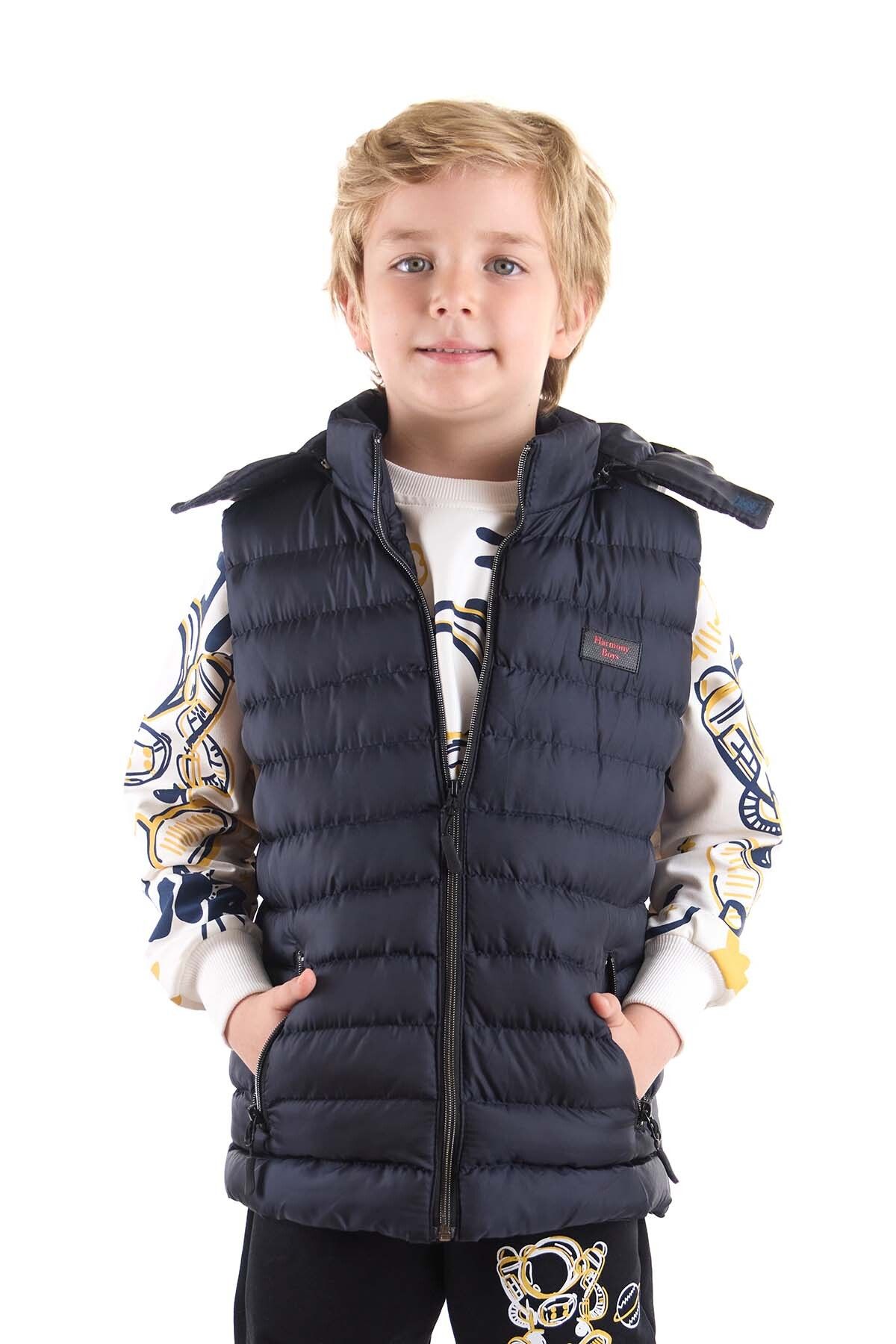 AHENGİM Erkek Çocuk Moda Trendi Kapüşonlu Şişme Yelek Ak215051