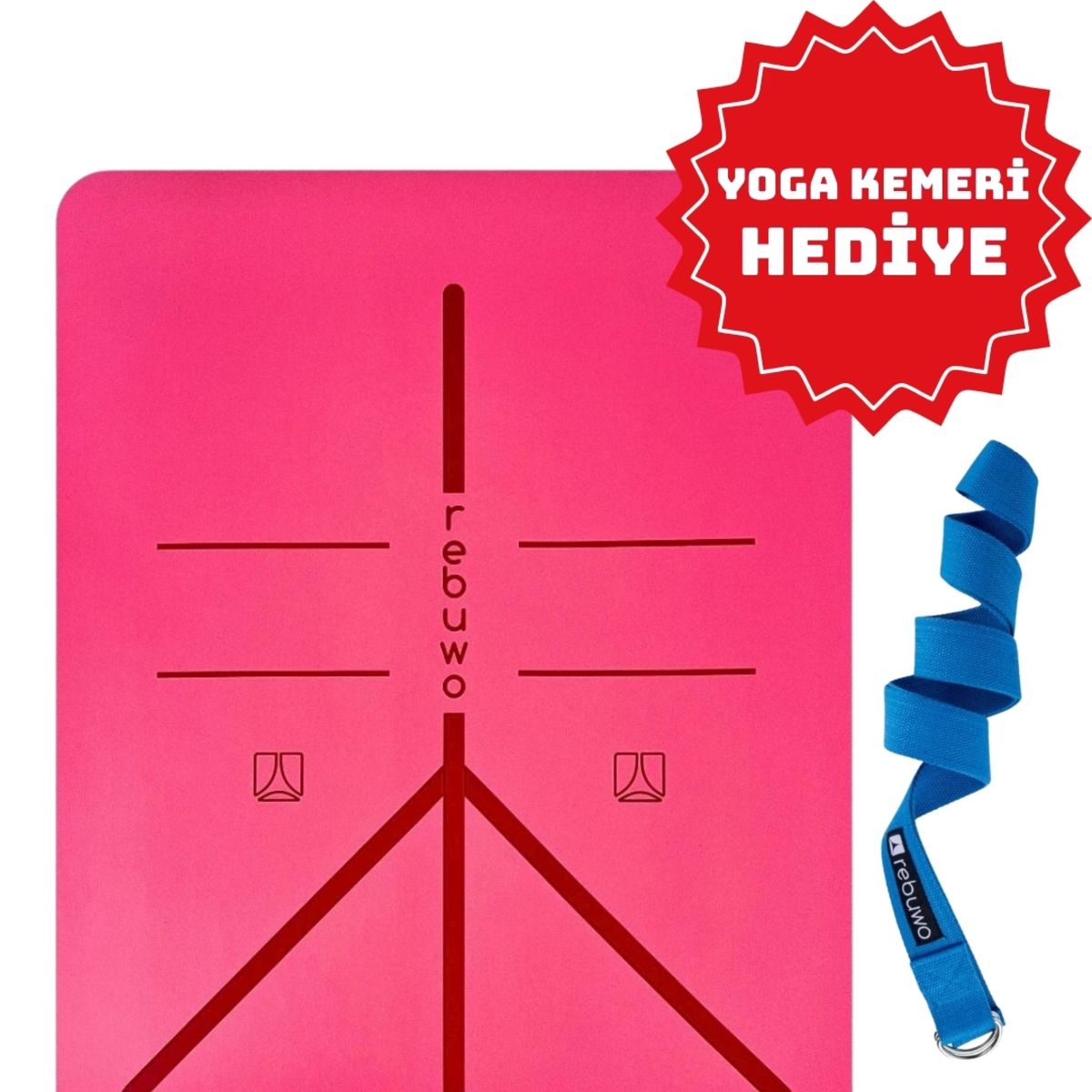 Rebuwo Hizalamalı 5mm Kaydırmaz Doğal Kauçuk Yoga Matı Pilates Mat 183 X 68 Cm