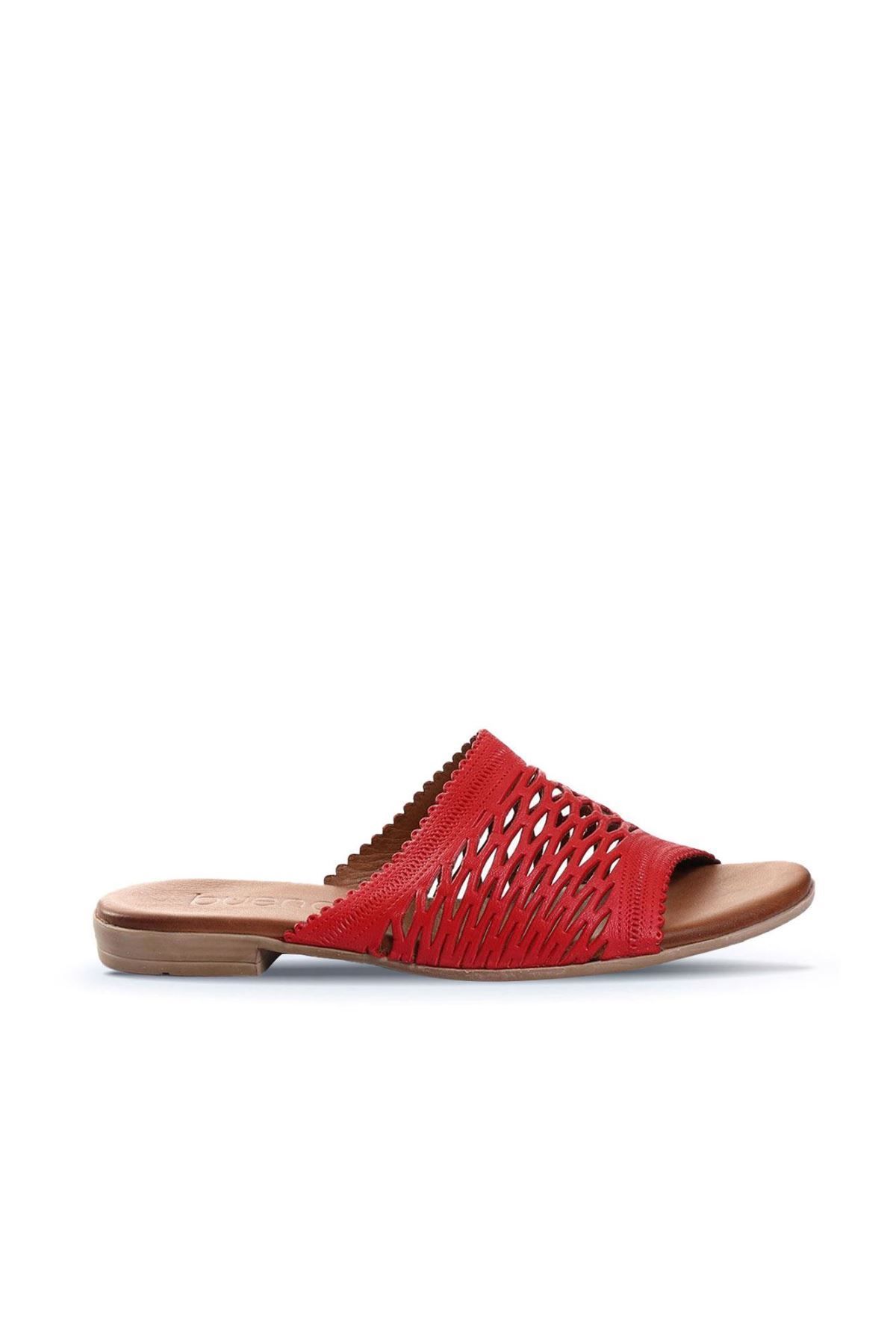 BUENO Shoes Kırmızı Deri Kadın Düz Terlik