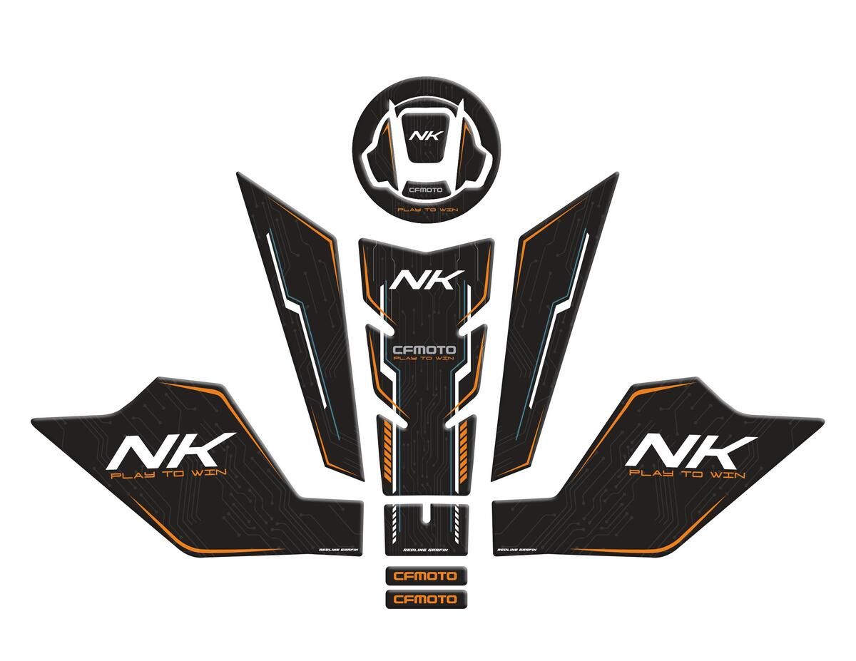 Redline Grafik Cf Moto NK 250 2023 Uyumlu Tank Pad Seti Turuncu Siyah Redlinegrafik