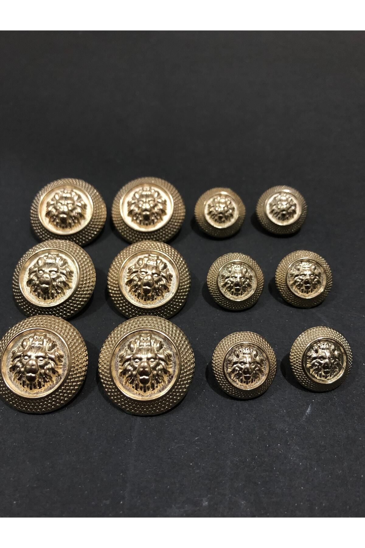 aensia Gold Renk Aslan Model Düğme Metal Düğme Trençkot Ceket Düğmesi -12li Düğme Paketi (6 BÜYÜK 6 KÜÇÜK)