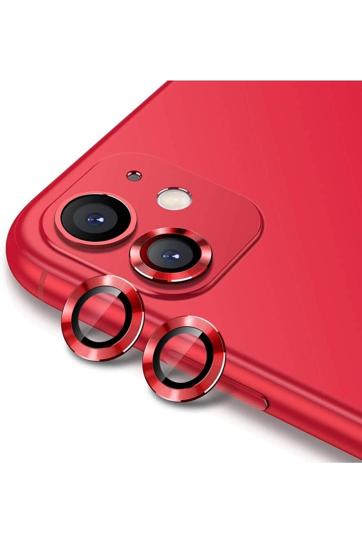 HyperAge İphone 11 & Iphone 12 12 Mini Uyumlu Kamera-lens Koruyucu Metal Temperli Cam Kırmızı [2'li Set]