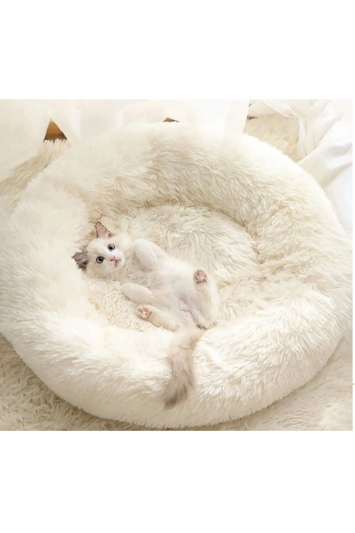 optimal&prime Peluş Yumuşak Beyaz Kedi Yatağı - Köpek Yatağı Minder Tüysüz