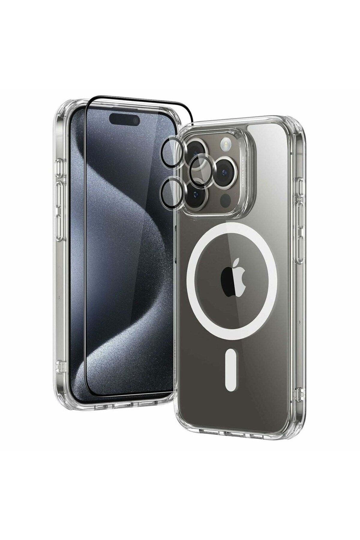 Etiget iPhone 15 Pro Max Magsafe Şeffaf Kılıf + Kamera Lens Koruyucu (natural titanium) + Ekran Koruyucu