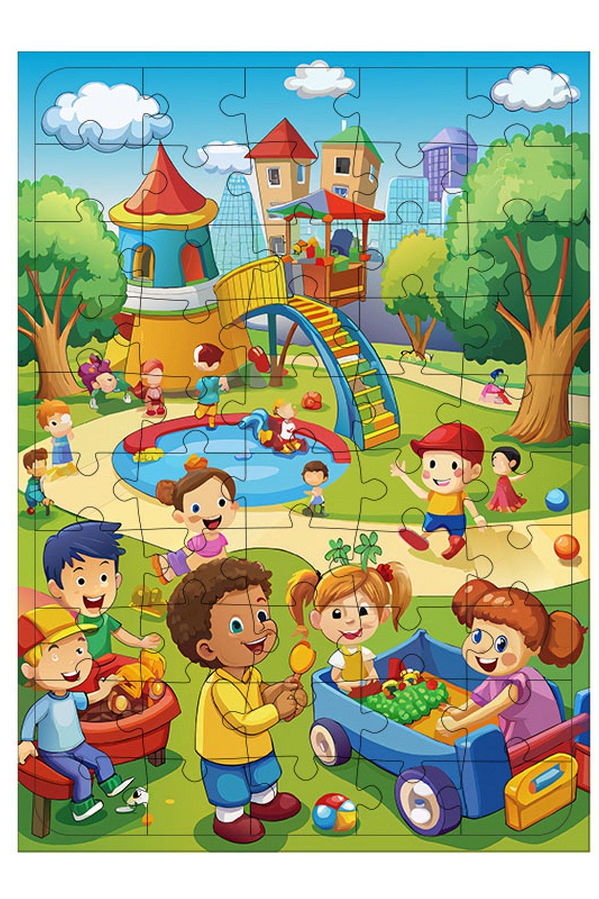 Tablomega Ahşap Mdf Puzzle Yapboz Parktaki Neşeli Çocuklar 50 Parça 35*50 cm