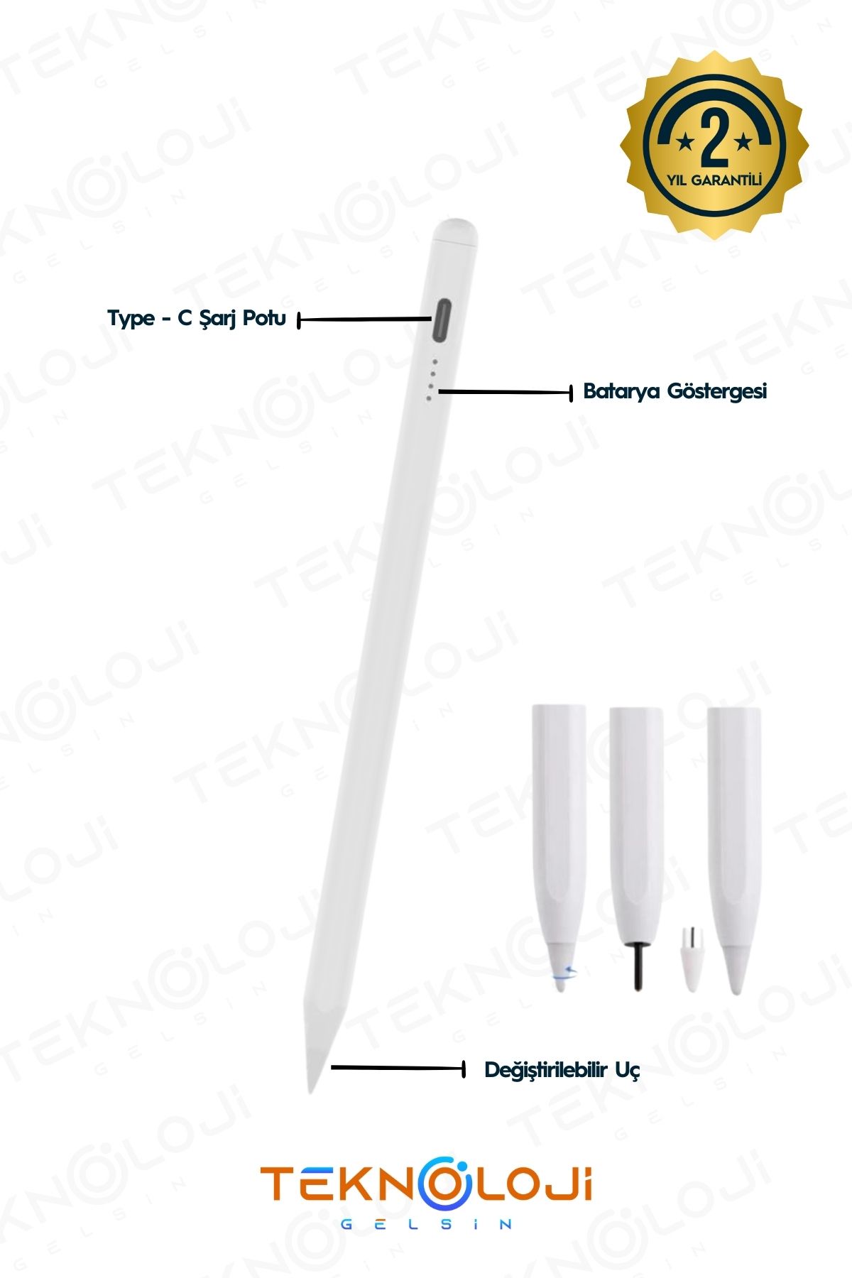 Teknoloji Gelsin Stylus Pen Dokunmatik Tablet Kalemi iOS Android Windows Uyumlu Yedek Uç Hediyeli Yeni Nesil Type-C