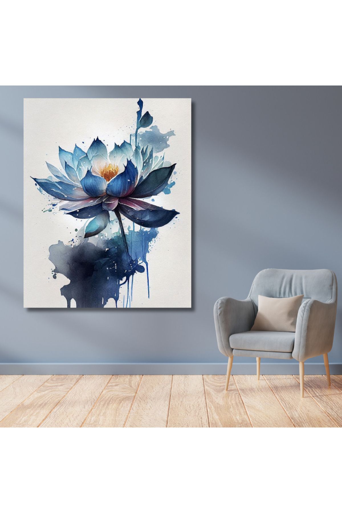 LİLYHOBBYLAND Sayılarla Boyama Hobi Seti 40x50 cm (Çerçeveli- Renkli Baskılı): Mavi Lotus Çiçeği