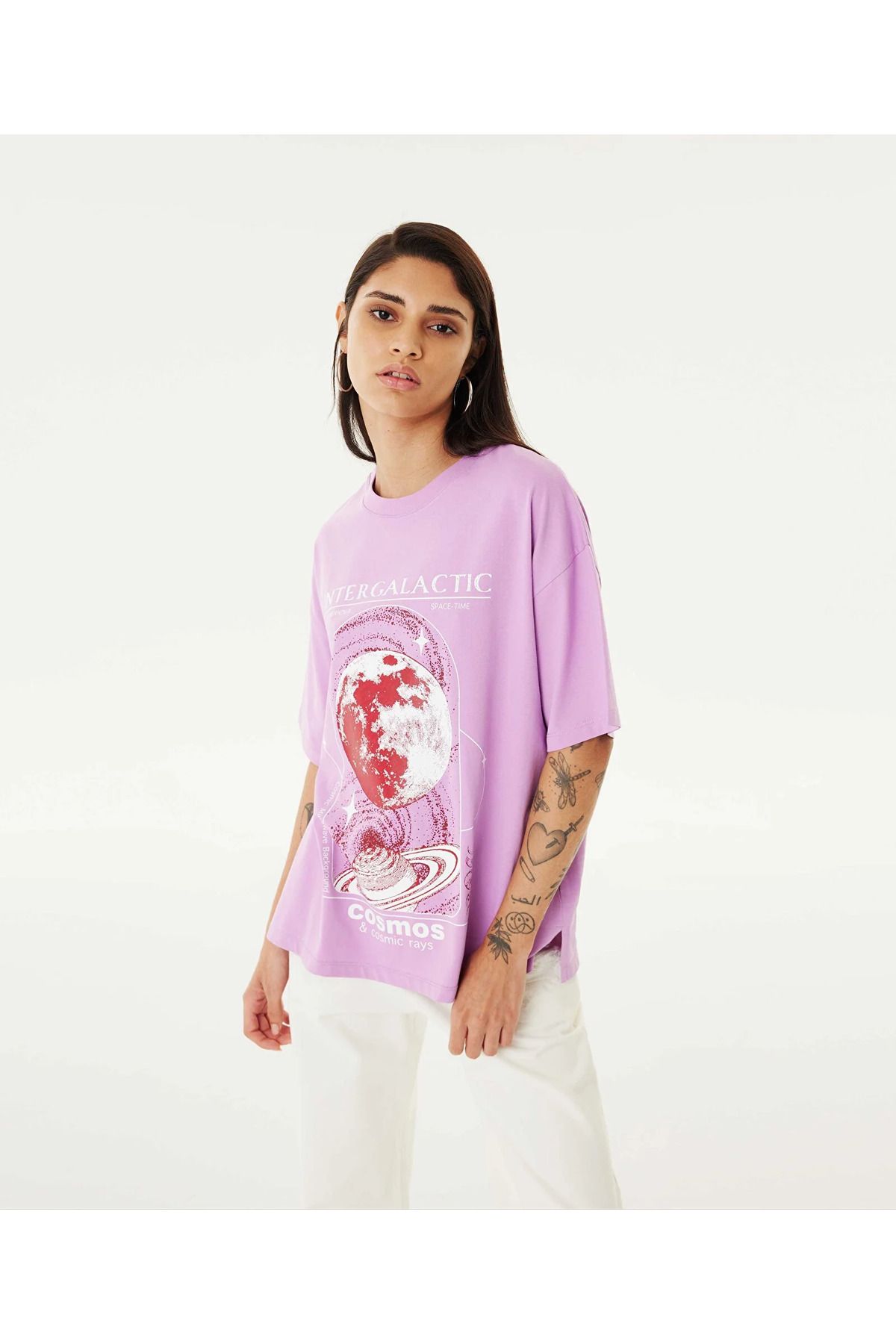 Twist Kadın Slogan ve Görsel Baskılı T-Shirt-Violet