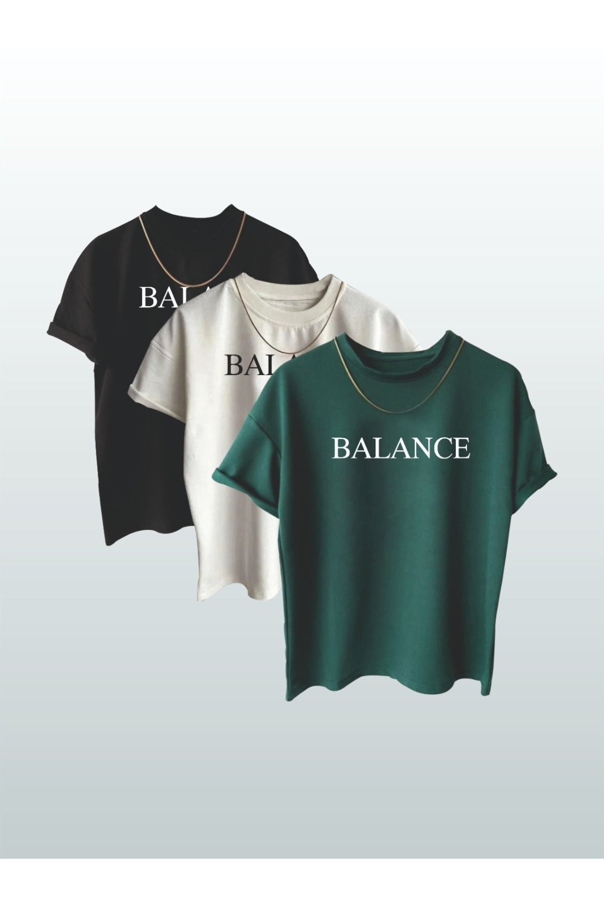 MARECASH Unisex Balance  Yazılı Baskılı 3^' Lü  Oversize T-shirt
