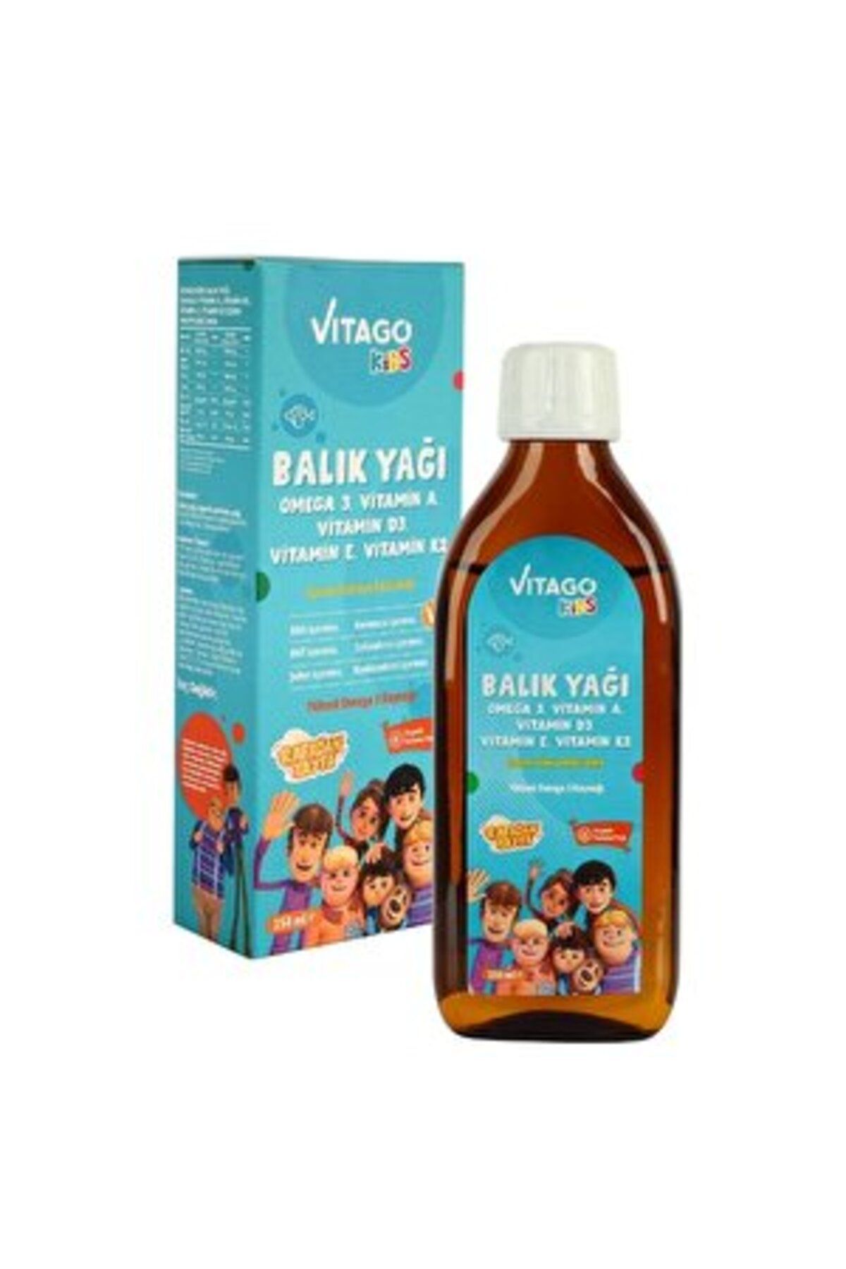 Vitago Kids Balık Yağı Omega-3, Vitamin A, D3, E, K2 İçeren Şurup 150 ml ( 2 ADET )