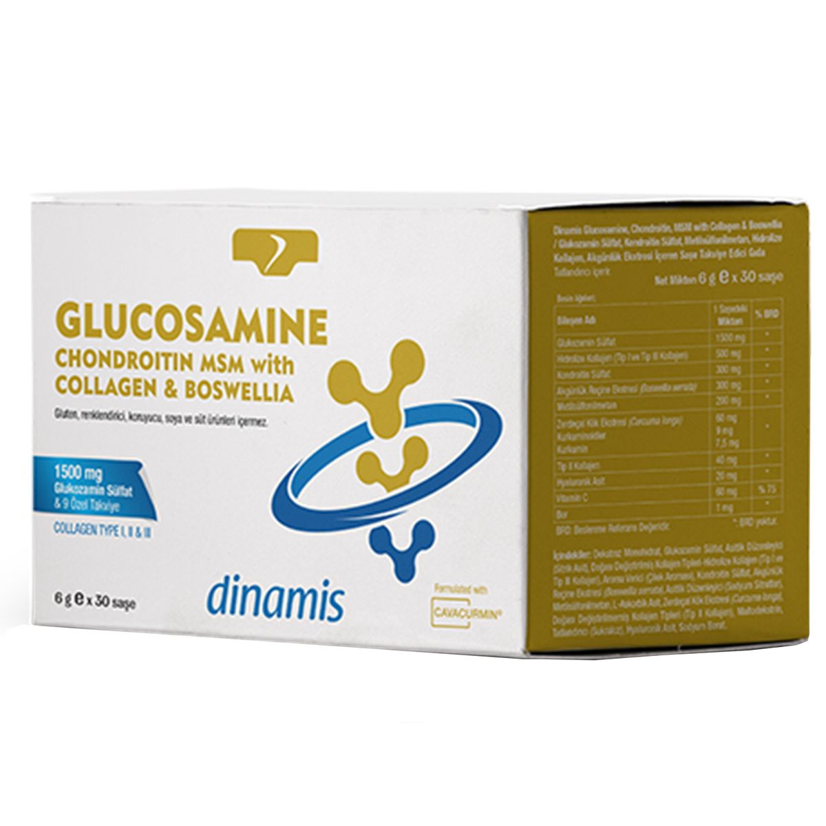 DİNAMİS Dinamis Glucosamine Chondroitin Msm With Collagen & Boswellia 6 gr X 30 Şase