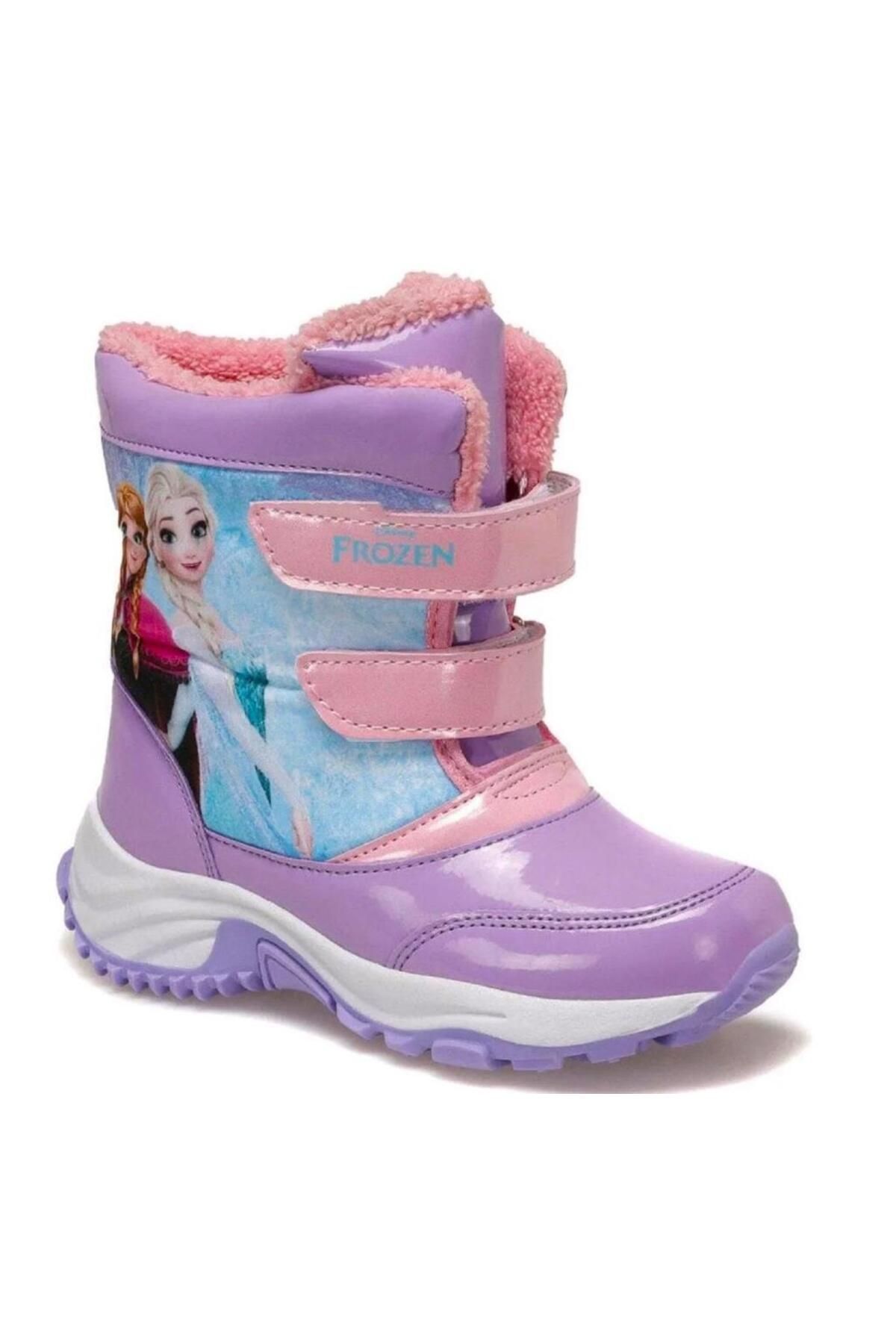 Frozen Elsa Kız Çocuk Pembe / Lila Kaymaz Taban İçi Kürklü Kar Botu