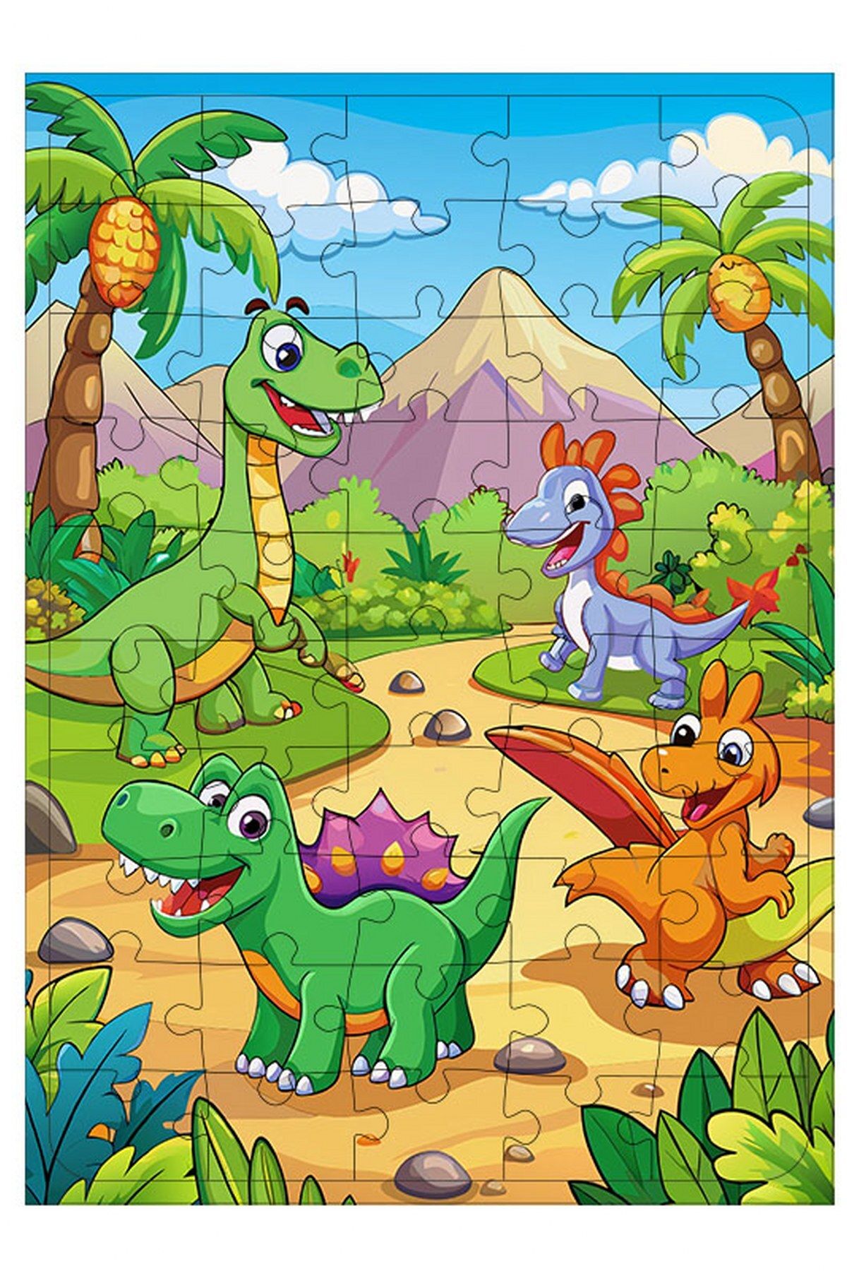 Tablomega Ahşap Mdf Puzzle Yapboz Sevimli Dinozorlar 50 Parça 35*50 cm