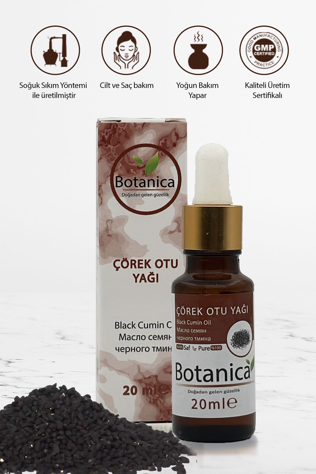 botanica Çörekotu - Nigella Sativa - ( Cilt Ve Saç Bakımı ) Black Cumin Oil Çörek Otu Yağı Vücut Yağı 20 Ml