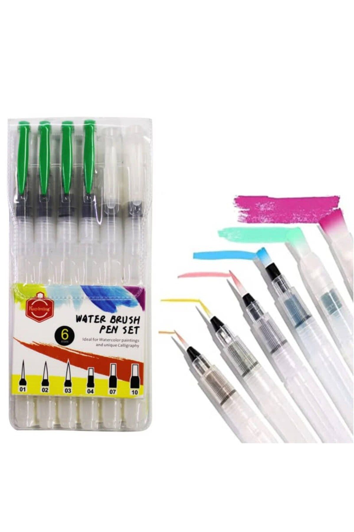 Keep Smiling Water Brush Pen Set 6'lı Su Hazneli Fırça Seti