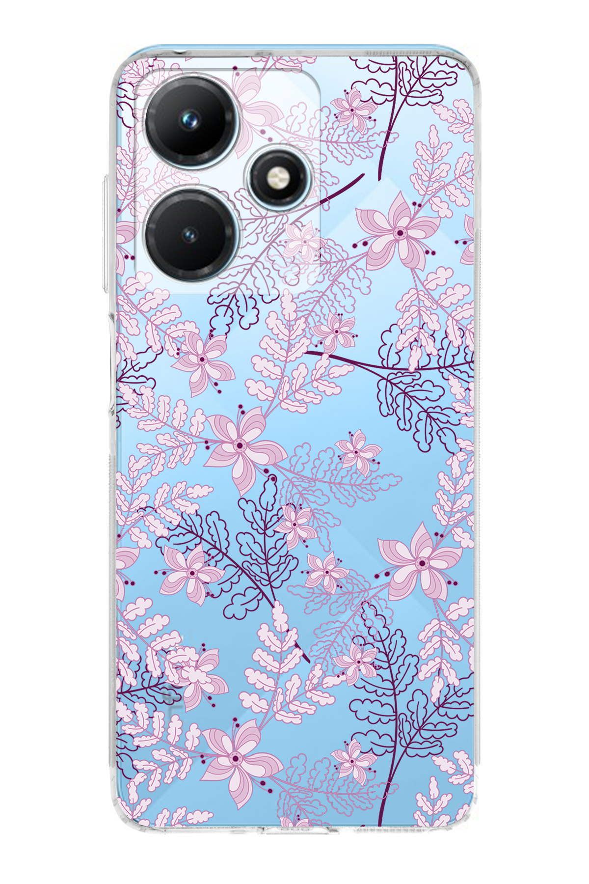 PrintiFy İnfinix Hot 30i Uyumlu Kamera Korumalı Floral Pudra Tasarımlı Şeffaf Silikon Kılıf
