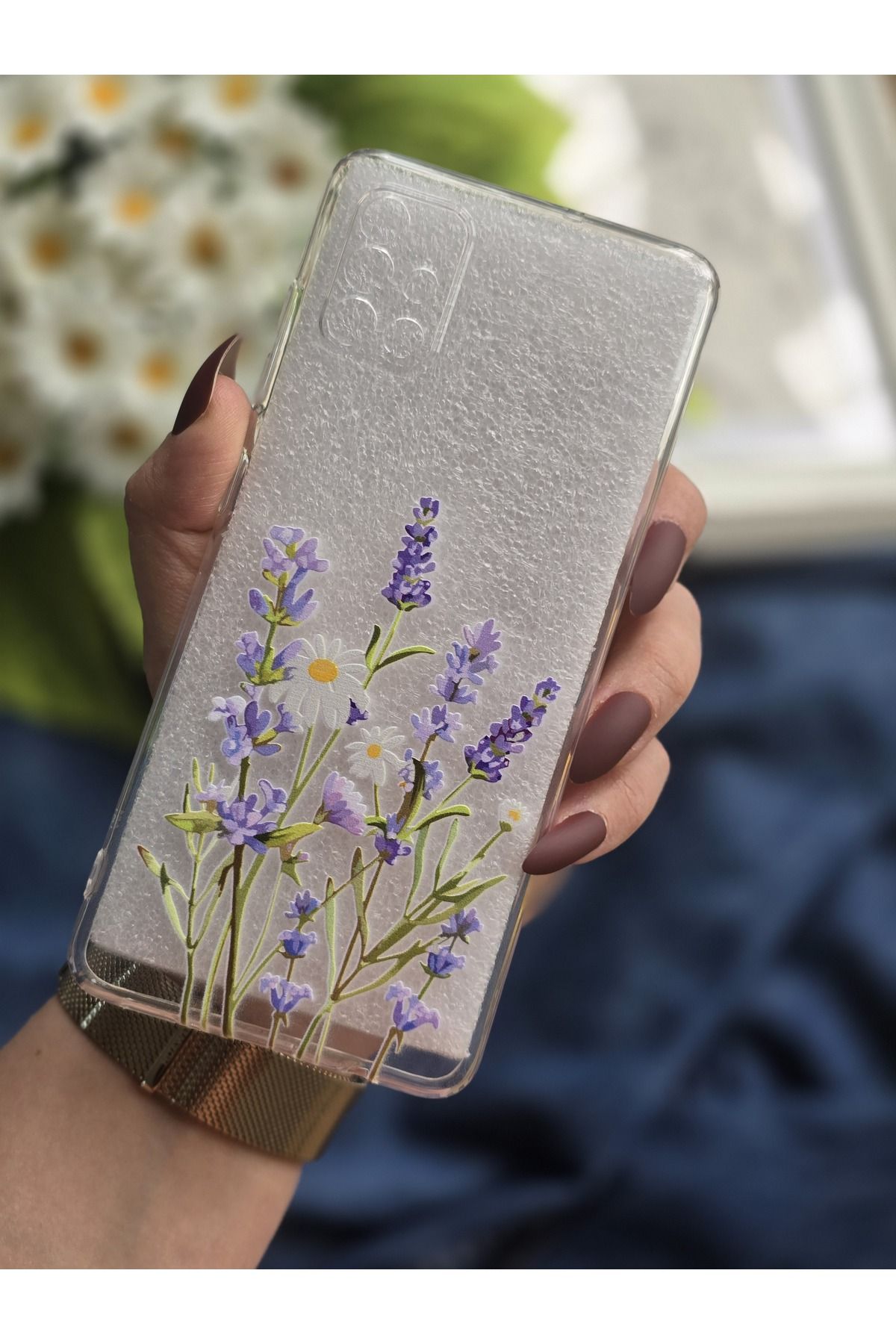 SUPER FRAME Samsung Galaxy A71 Uyumlu Çiçek Tasarımlı Şeffaf Telefon Kılıfı