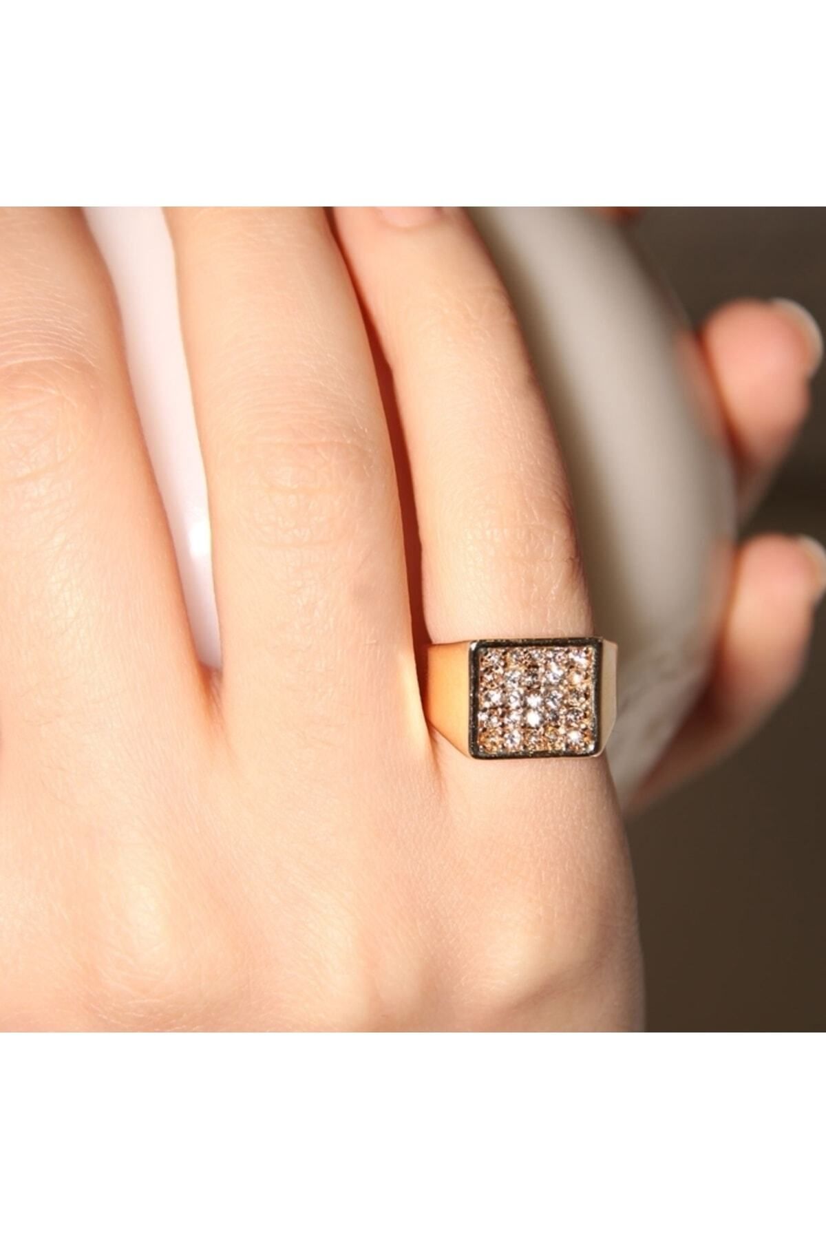 Modex Kadın Altın Kaplama Taş Detaylı Serçe Parmağı Yüzüğü Uyz9908