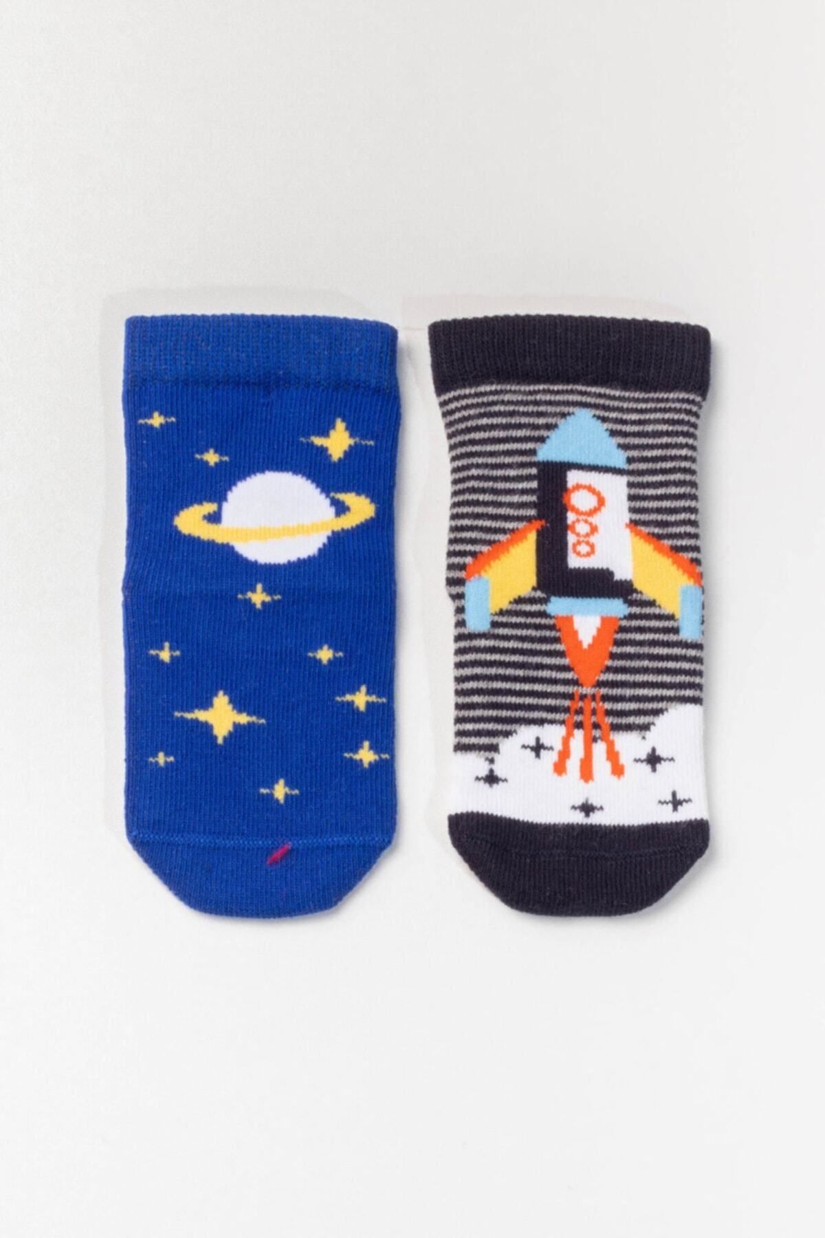 Katia & Bony Bebek Roket Desenli Çorap - Siyah / Lacivert 2'li Paket