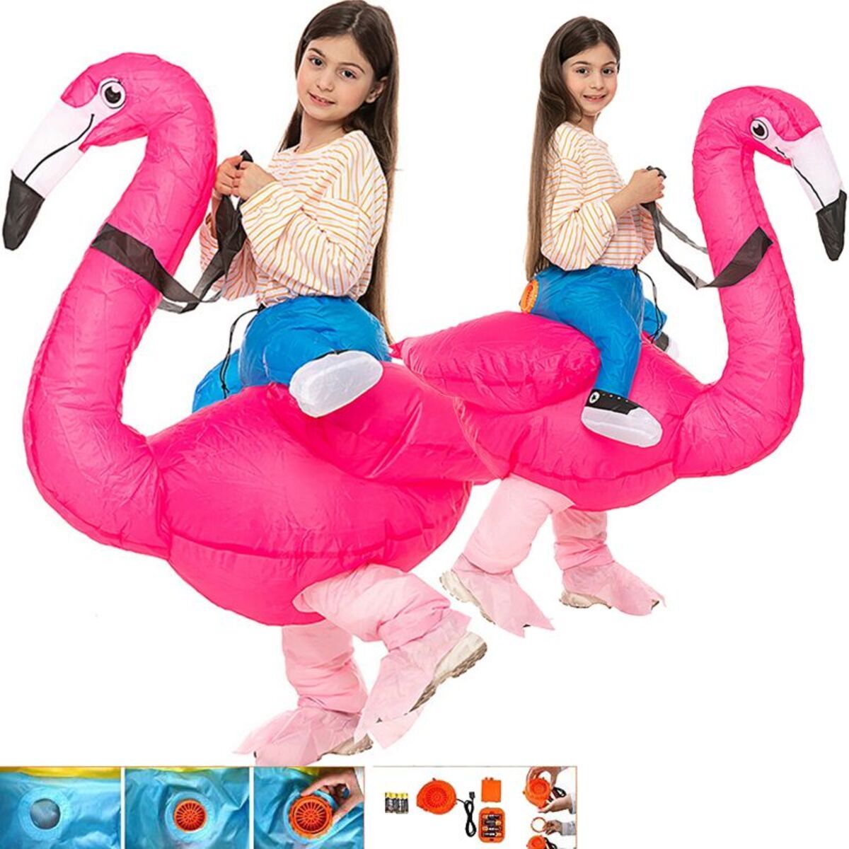partidolu Şişme Maskot Flamingo Kostümü Pilli Flamingo Kıyafeti Çocuk (5-11 Yaş )hallowhawai
