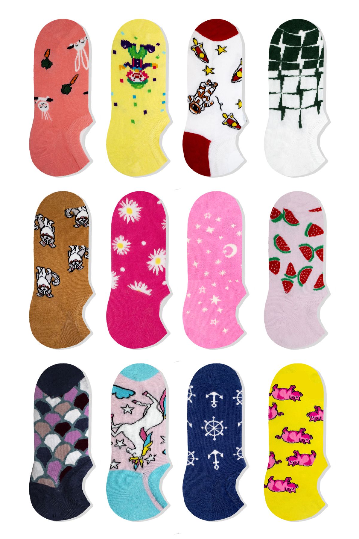 Neşeli Çoraplar Sneaker Gizemli Süpriz Kutu 12'li Mix Karma Desenli Çorap Seti