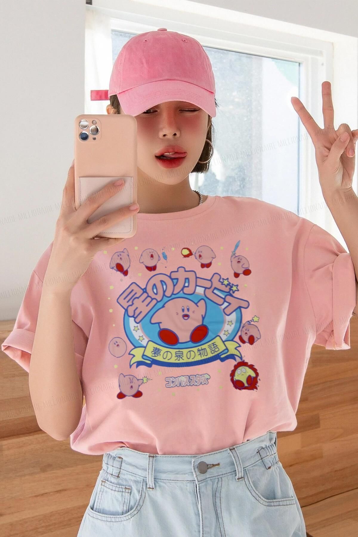 Teenage Millionaire Kirby Anime Korean Somon Oversize Salas Boyfriend Kadın T-shirt