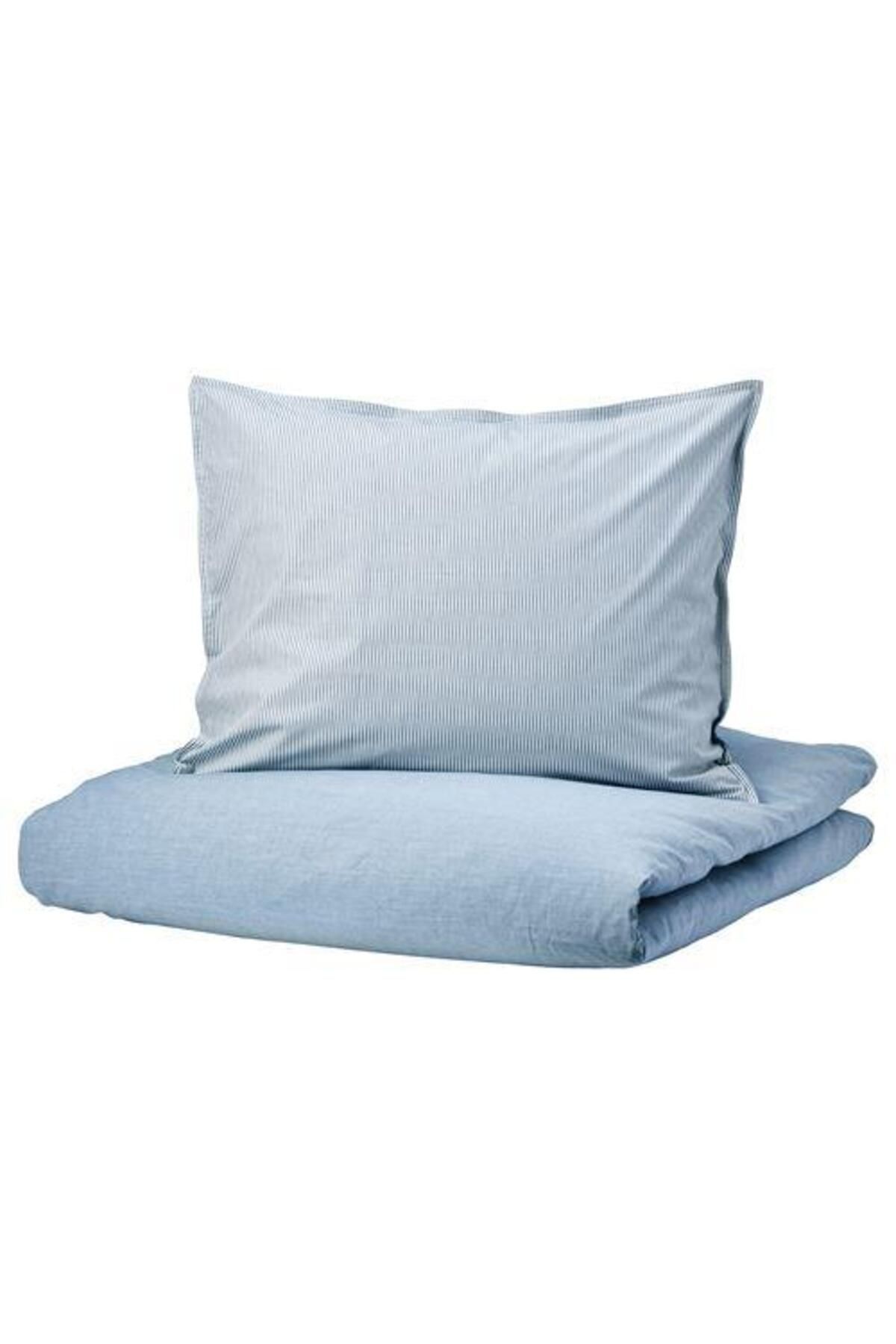 IKEA Çift Kişilik Nevresim Takımı ,meridyendukkan Açık Mavi Renk Çizgili 240x220 Cm Nevresim Takımı