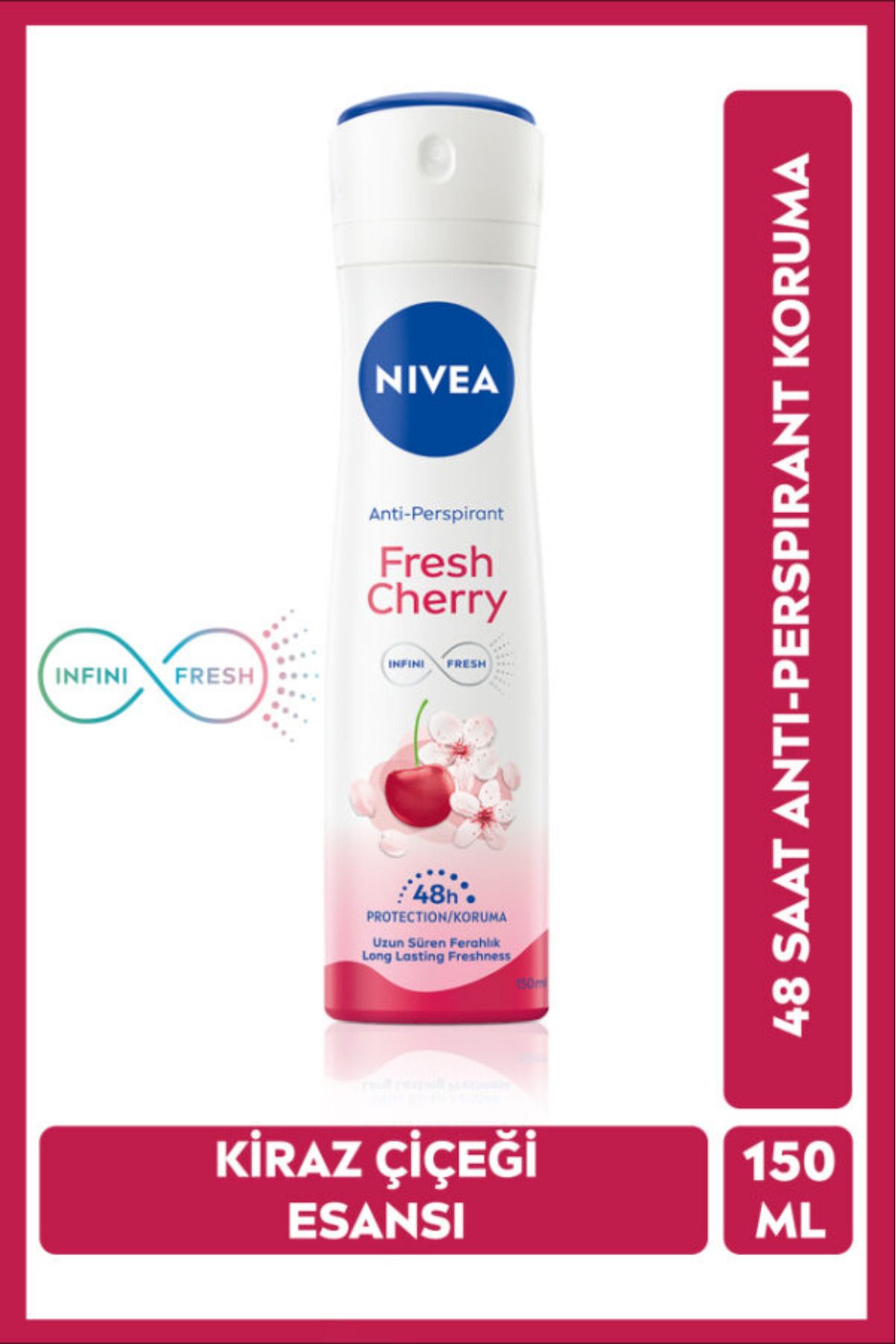 NIVEA Kadın Sprey Deodorant Fresh Cherry 150ml, Gün Boyu Ferahlık, Kiraz Kokusu, 48 Saat Ter Koruması