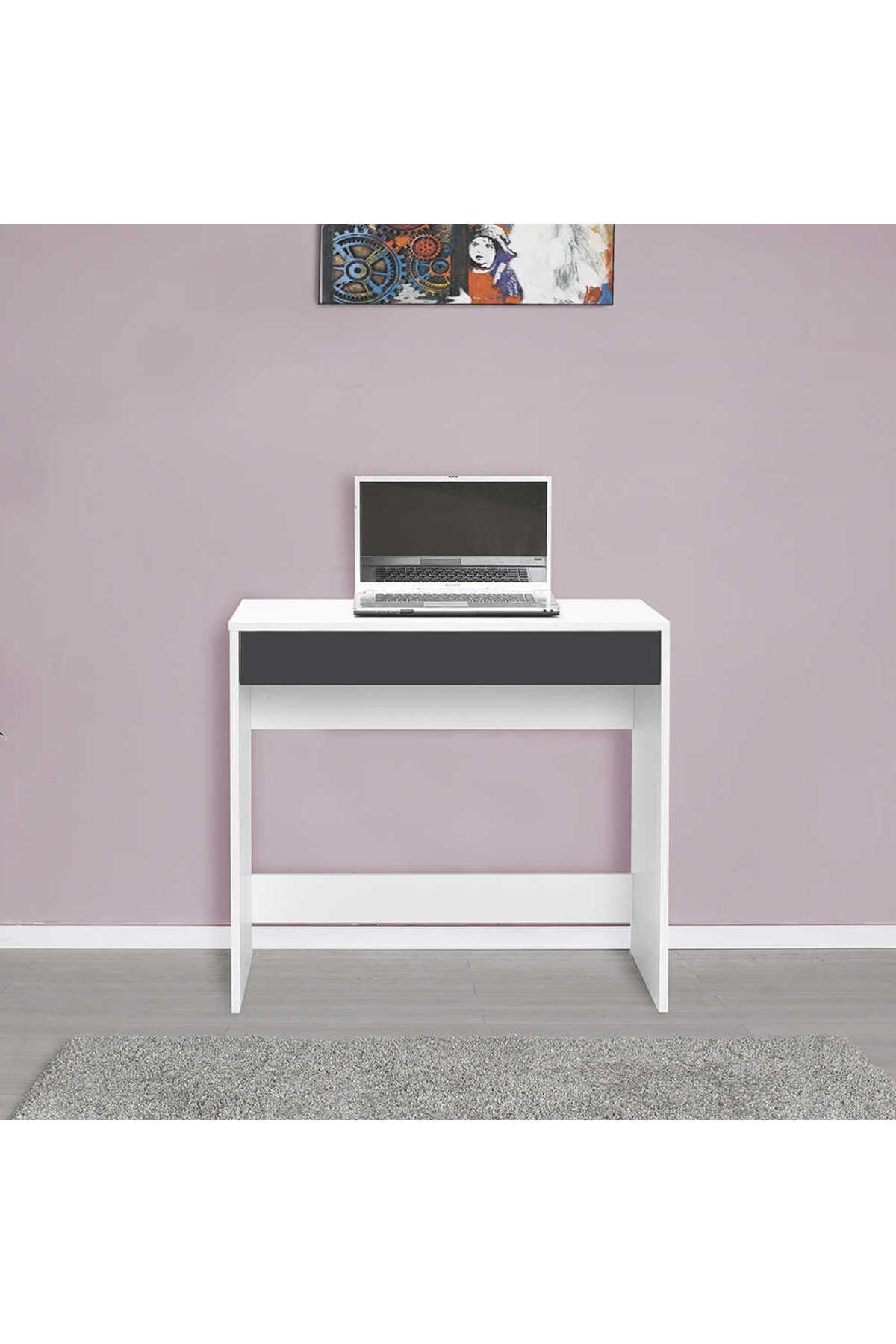 Adore Mobilya Vera Çekmeceli Çalışma Masası-Beyaz-Antrasit 80x75x45 cm (GxYxD)