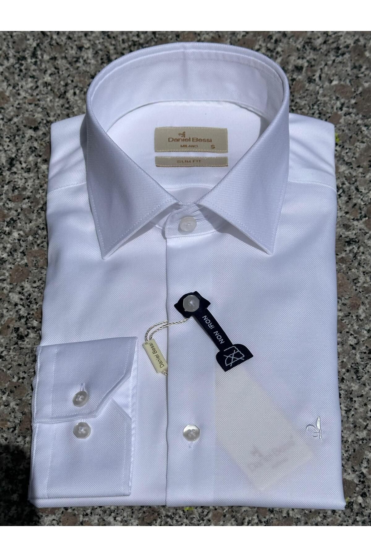 Daniel Bessi Uzun Kollu Slim Fit %100 Pamuk Twill Non-Iron Ütü Gerektirmeyen Kırışmayan Klasik Erkek Gömlek