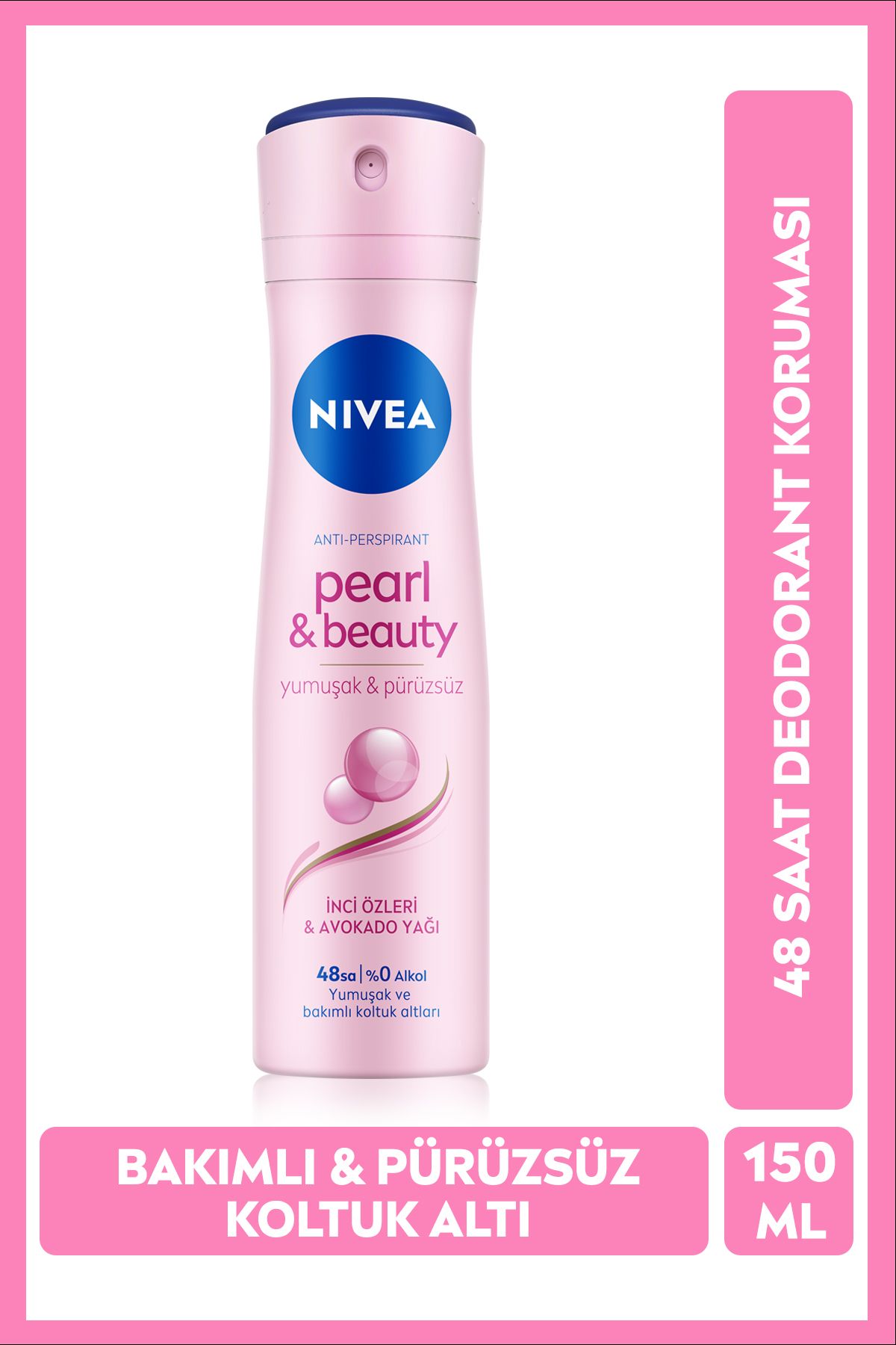 NIVEA Kadın Sprey Deodorant Pearl&Beauty 150ml, Ter Kokusuna Karşı 48 Saat Koruma