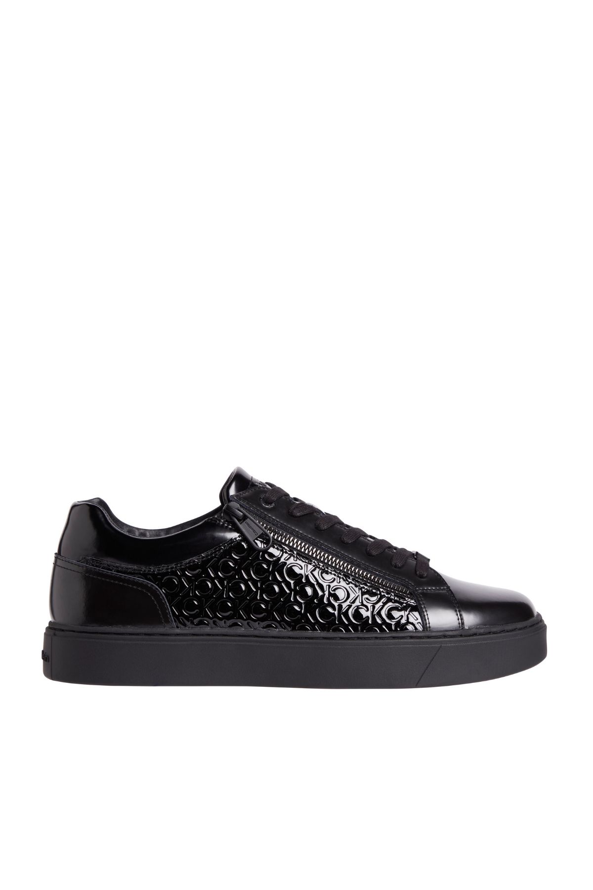 Calvin Klein Erkek Marka Desen Logolu Bağcıklı Fermuarlı Şık Görünümlü Erkek Ayakkabı Siyah Sneaker