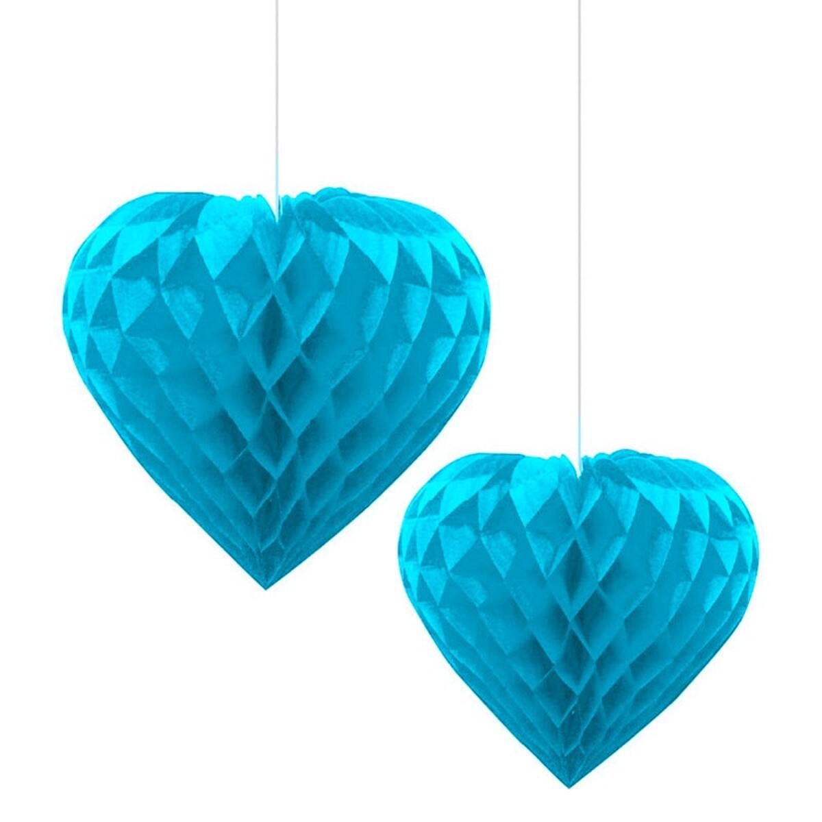Genel Markalar Mavi Renk Kalp Şekilli Petek Kağıt Süs Dekor Asma Süsleme 25 Cm 1 Adet
