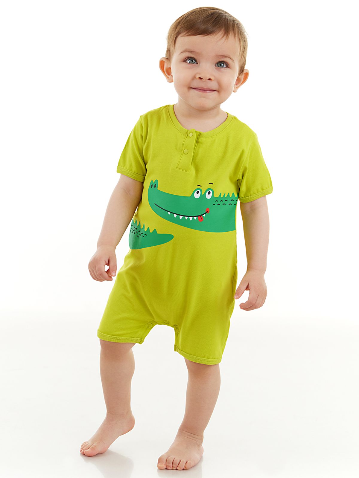 Denokids Timsah Erkek Bebek Pamuklu Yazlık Yeşil Tulum