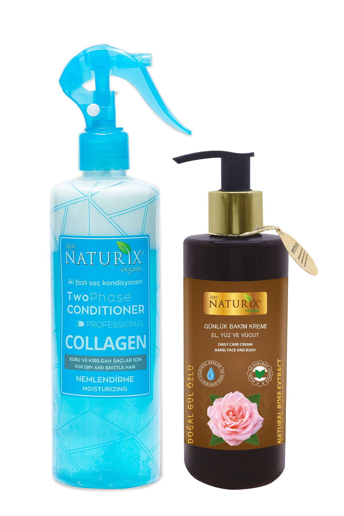 Naturix Collagen Fön Suyu Iki Fazlı Sıvı Saç Kremi 400 Ml + Gül Özlü El - Yüz - Vücut Bakım Kremi 250 Ml