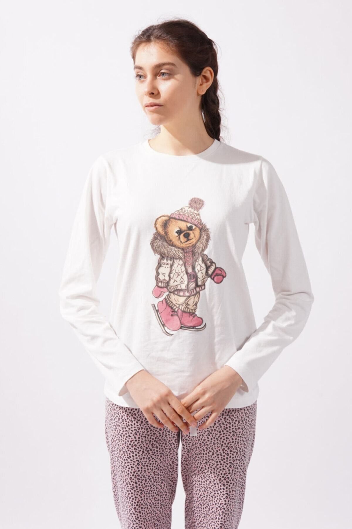 Katia & Bony Teddy Bear Kadın Pijama Takımı - Ekru