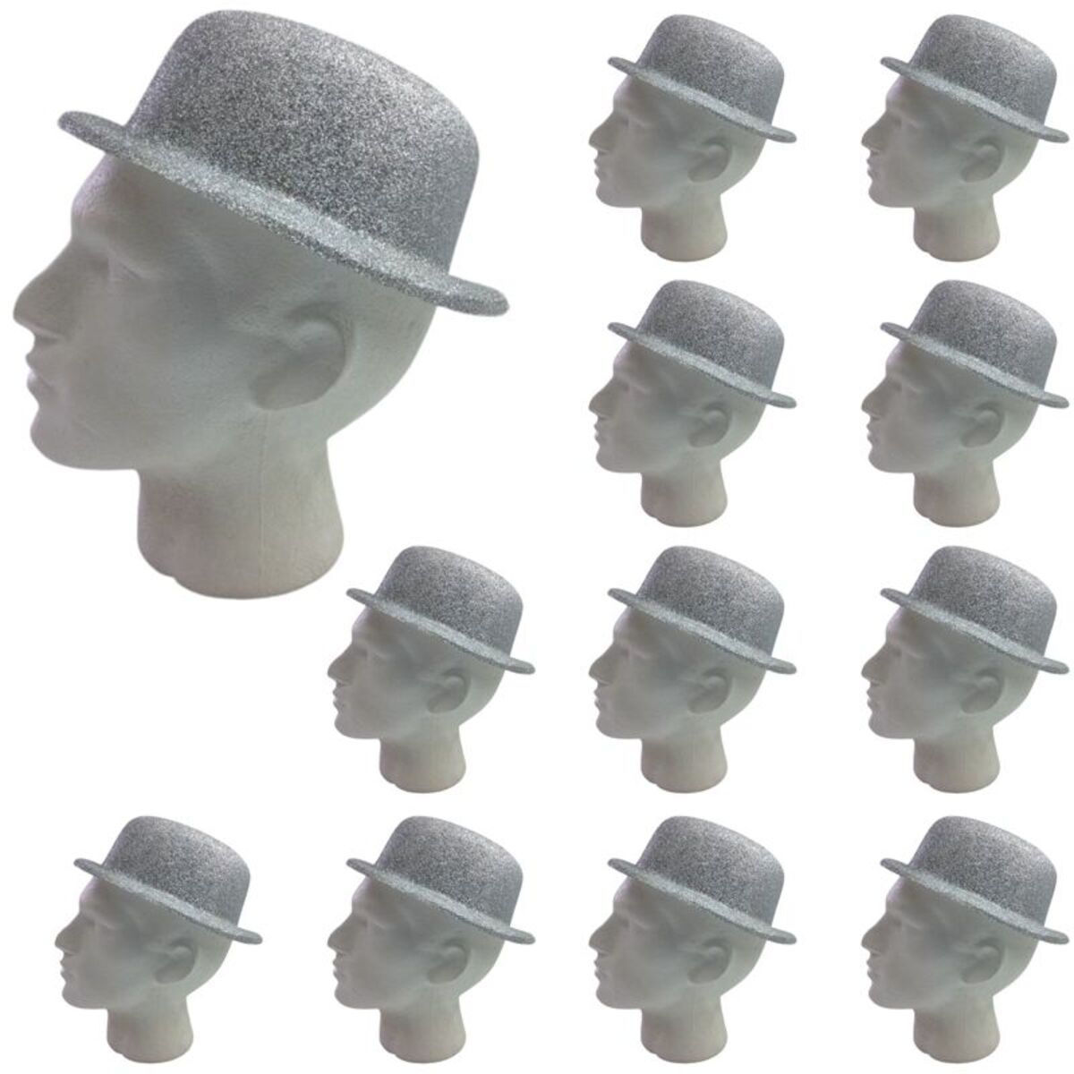 partidolu Gümüş Renk Yuvarlak Plastik Parti Şapkası Simli Yetişkin 12 Adet