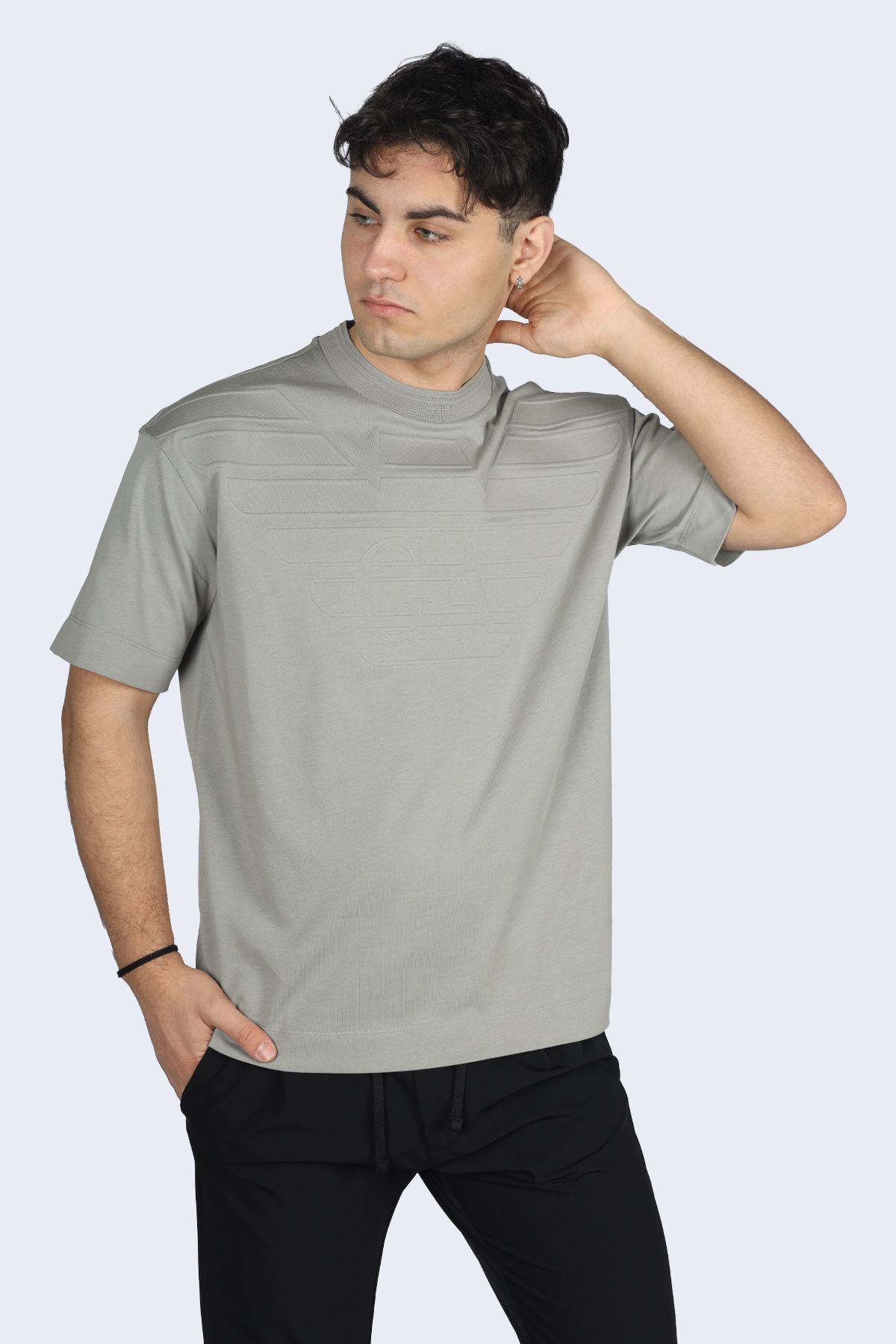 Emporio Armani Erkek Marka Logolu Pamuklu Normal Kalıp Günlük Gri T-Shirt 3D1T94 1JWZZ-0662