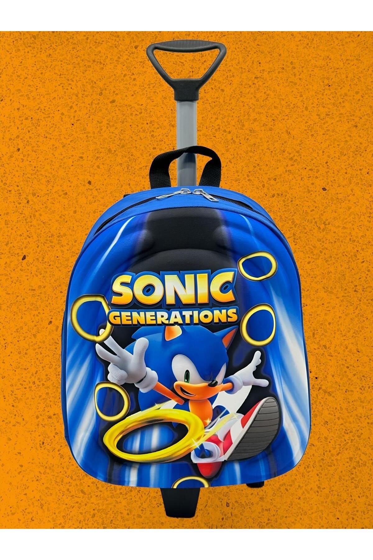 Tezzgelsin Kirpi Sonic Anaokulu Kreş Çekçekli 3d Baskılı Tekerli Seyahat Valizi Sırt Ve Okul Çantası
