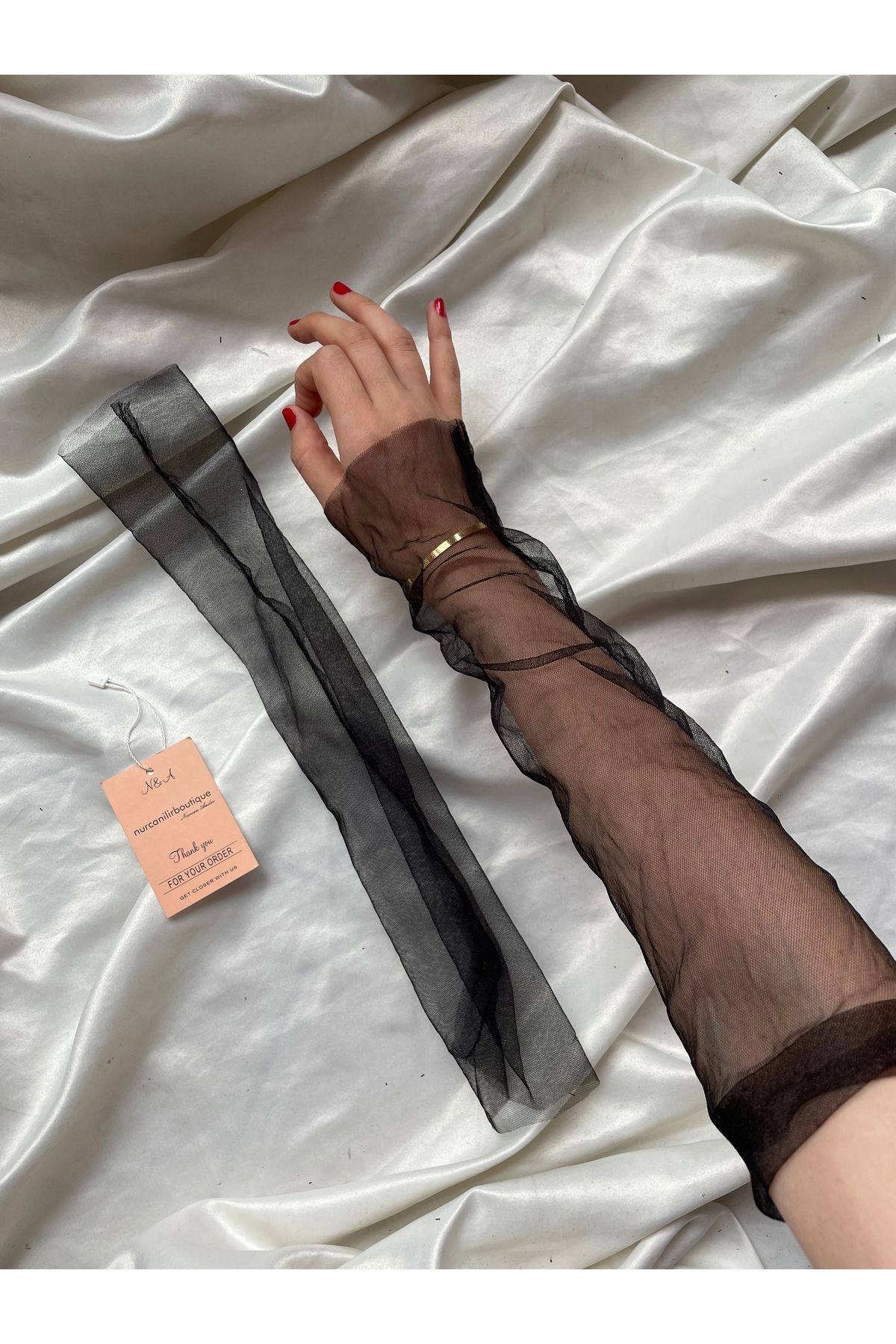 Butik Siyah Tül eldiven kolluk