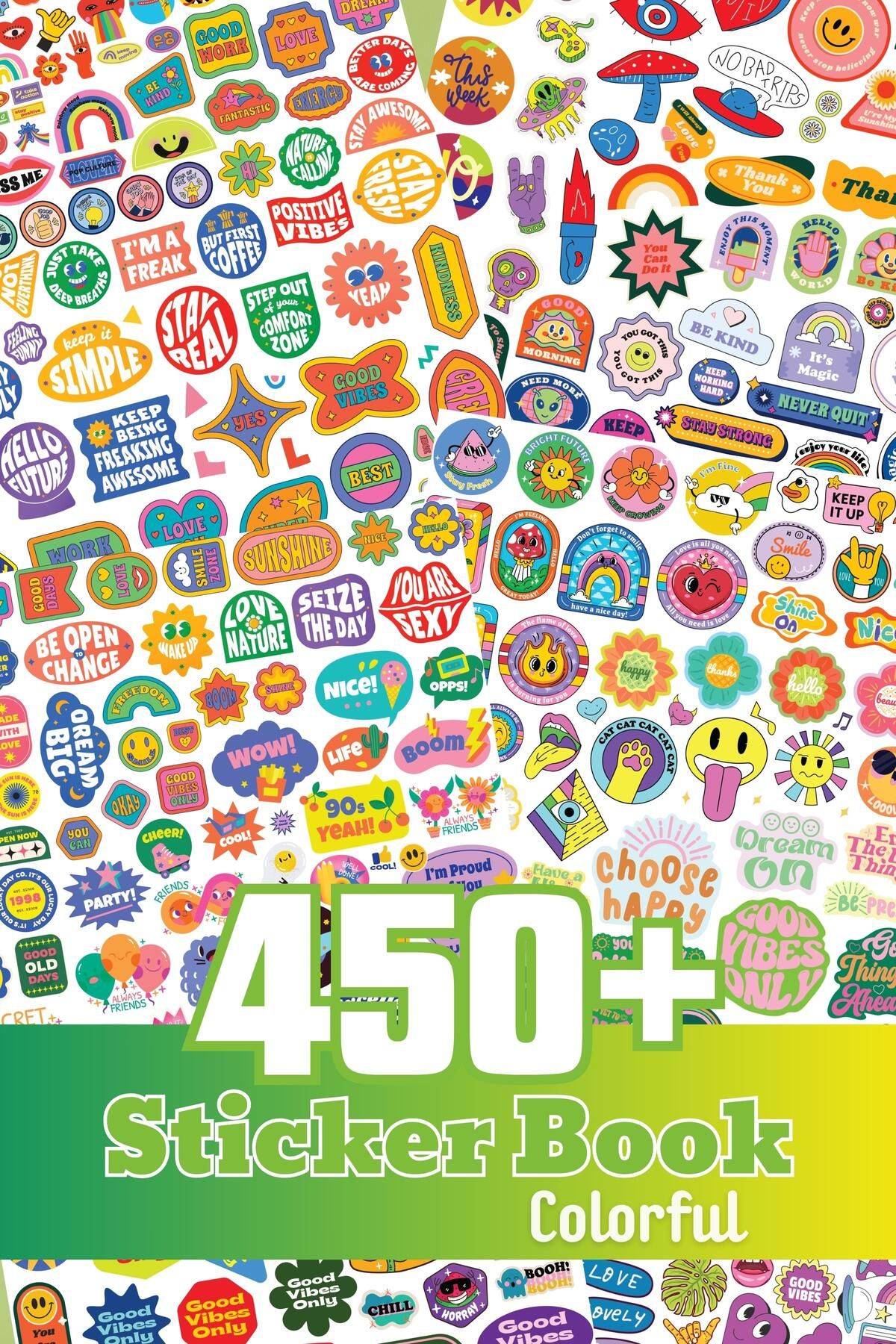 postifull Renkli Etiket Seti, 450 Adet Renkli Etiket, Sticker Book, Sticker Defteri, Bullet Journal, Günlük