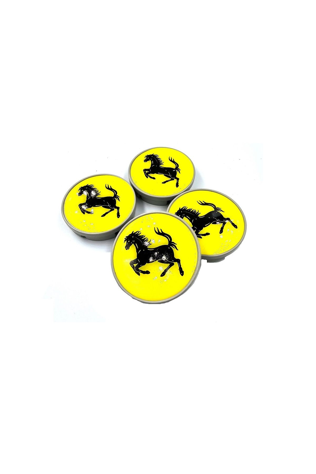 BsElektronik Ferrari Tasarımlı Jant Göbeği Damla Sticker - Göbek Arması Sticker 4'lü Set Yuvaya Geçmeli 5.5'cm