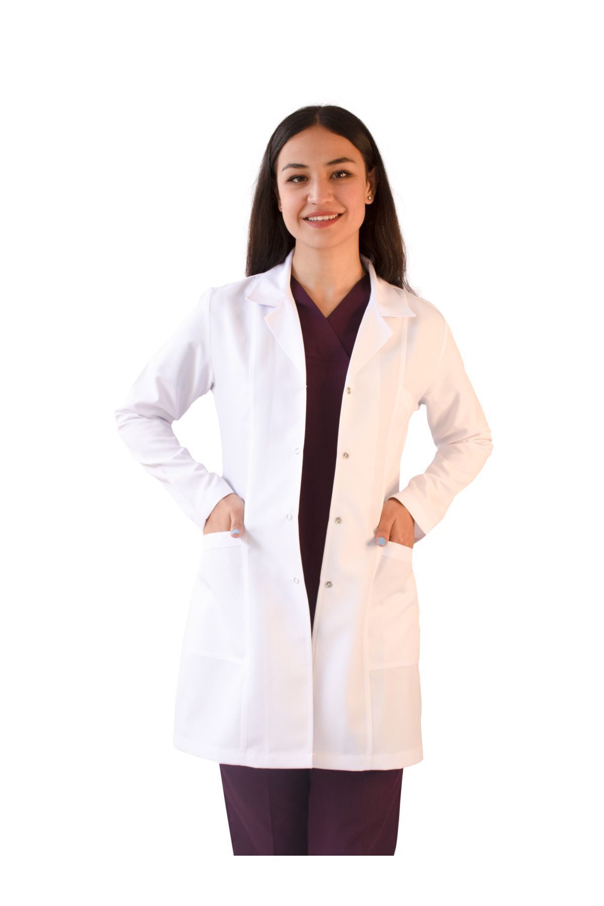 VAYVAYLI Gömlek Yaka Orta Boy Beyaz Kadın Doktor Öğretmen Laboratuvar Önlüğü
