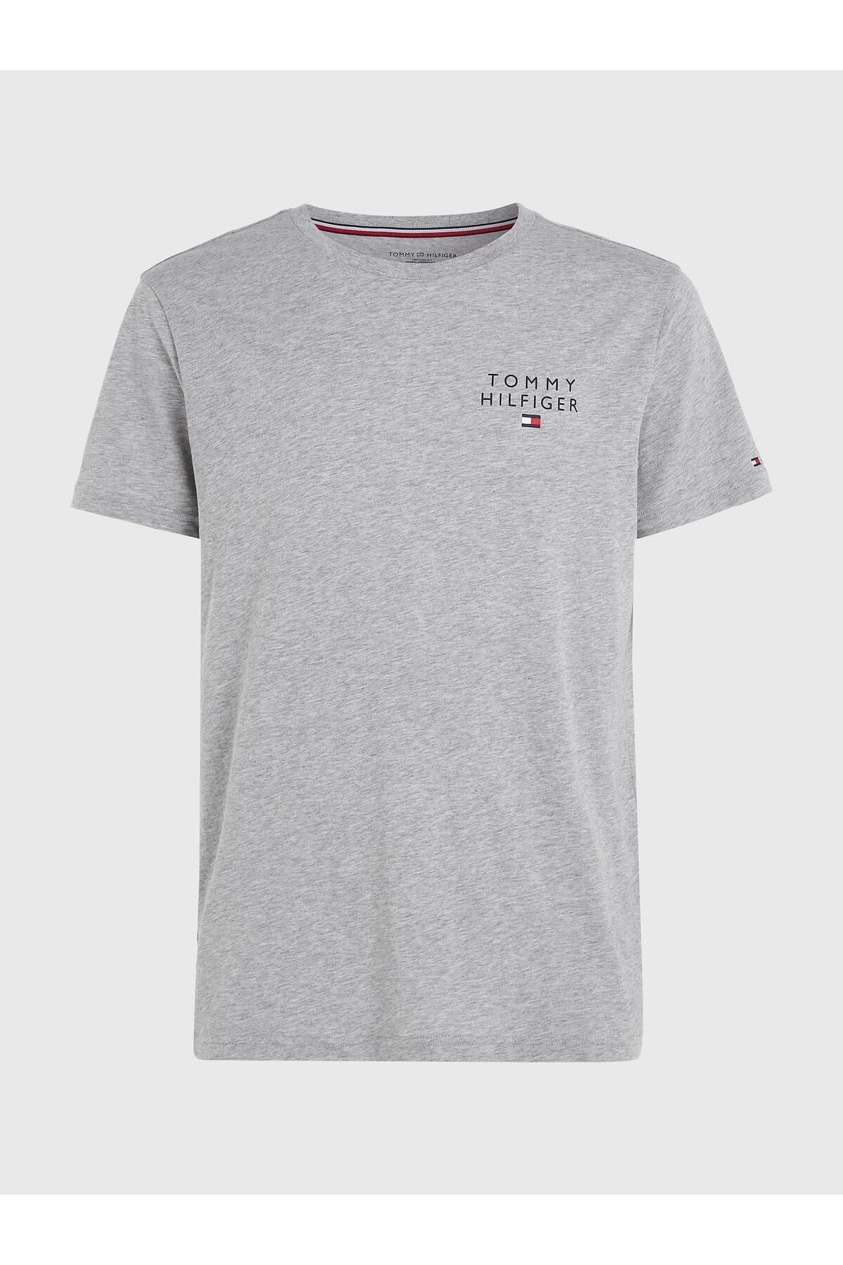 Tommy Hilfiger Erkek Dokuma Kumaş Kısa Kol Düz Model Gri T-Shirt UM0UM02916-P61