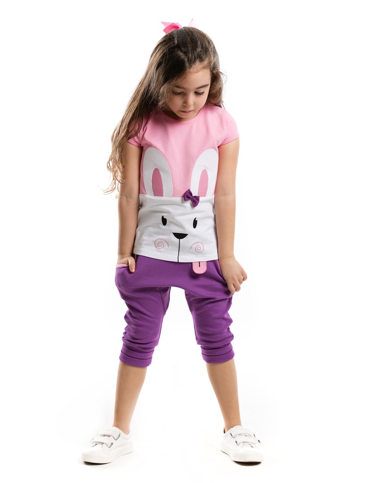 MSHB&G Tavşan Tozluklu Kız Çocuk T-shirt Kapri Şort Takım