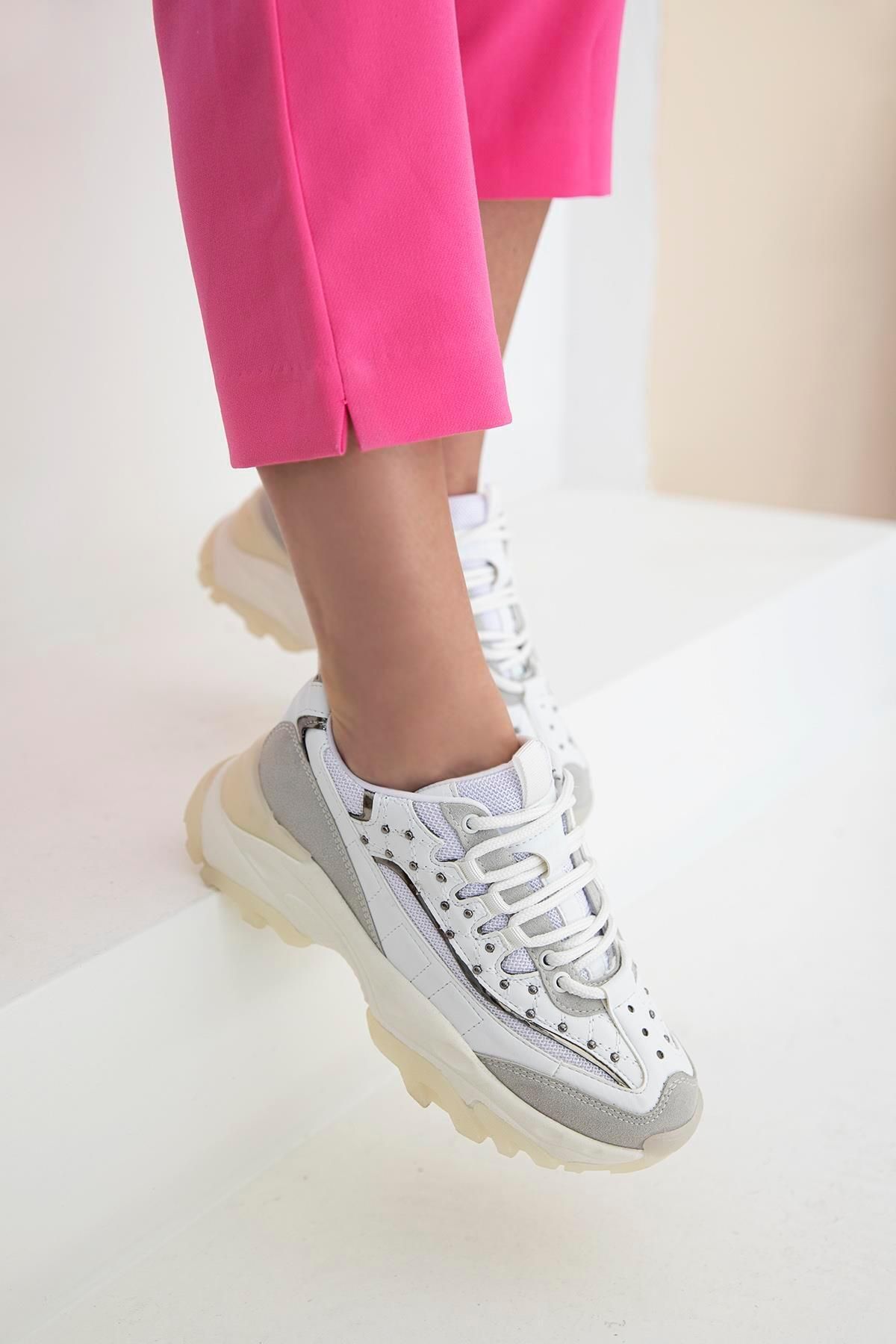 Straswans Haden Kadın Trok Detay Spor Ayakkabı Beyaz-platin
